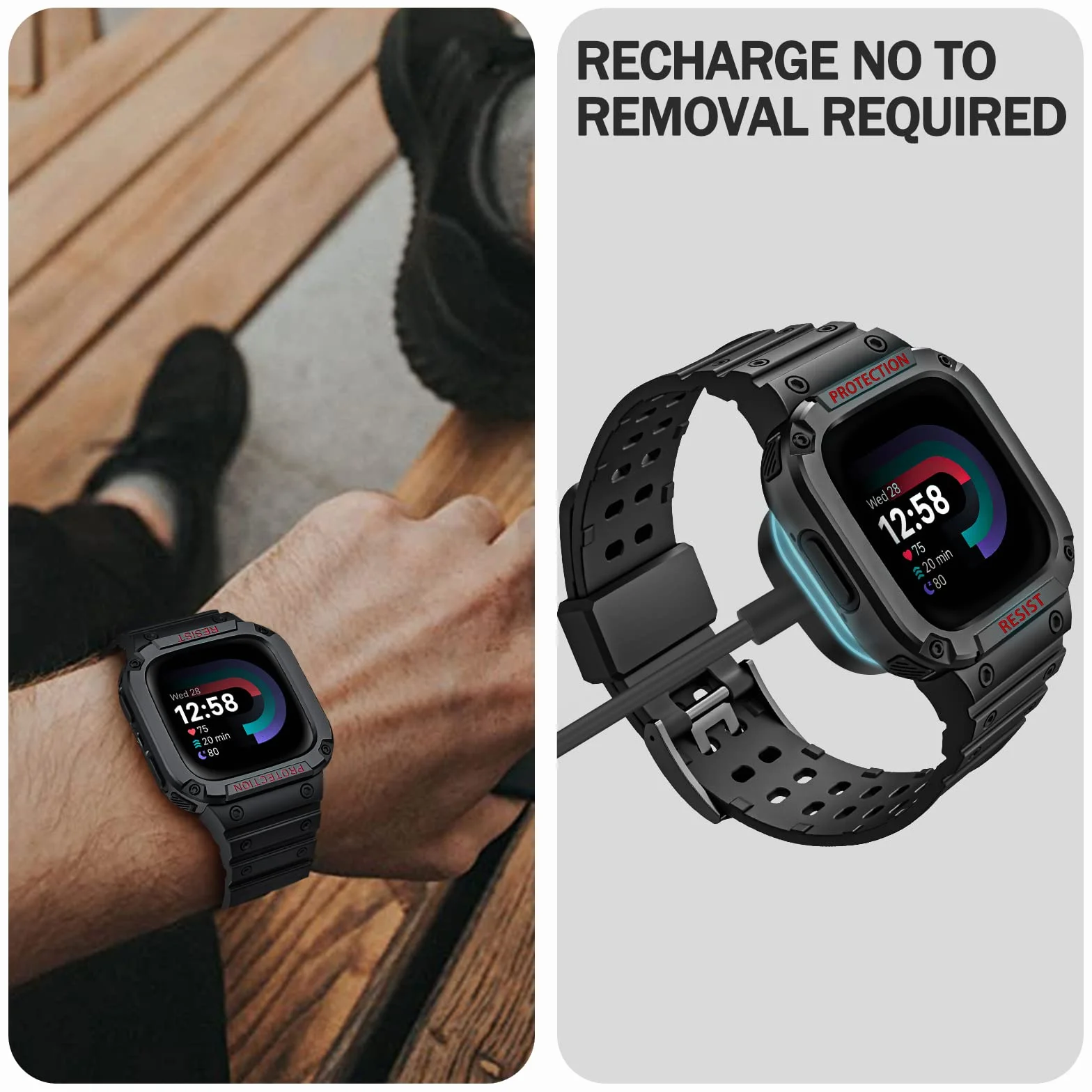 Fintie Paski z etui kompatybilne z Fitbit Versa 4/3 / 2/1 / Versa Lite/Fitbit Sense 2 / Sense, etui ochronne, pasek sportowy, dla mężczyzn