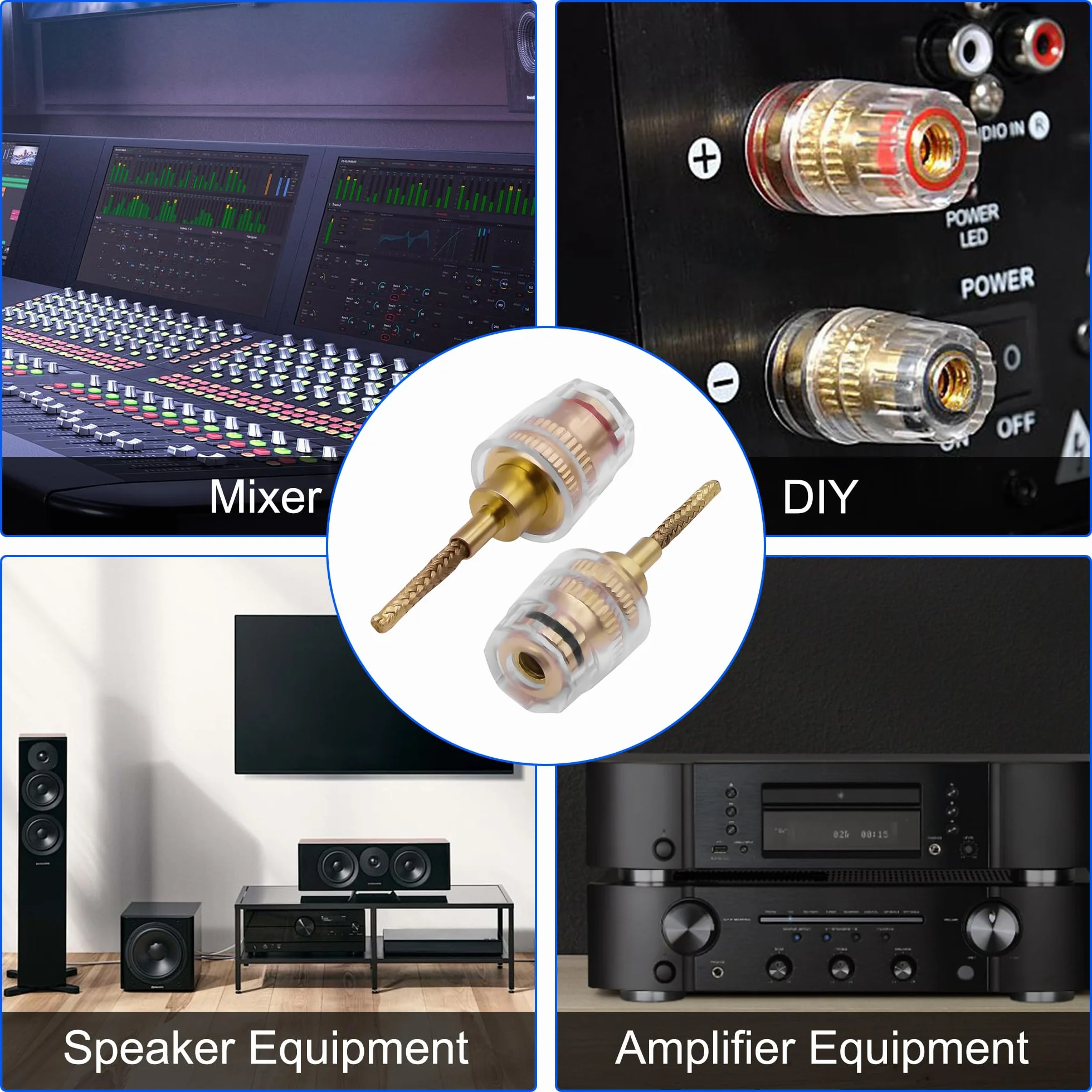 XMSJSIY 4 mm żeńskie złącze bananowe do adaptera audio HiFi audio czarno-czerwone, złącze bananowe do wzmacniacza i głośnika