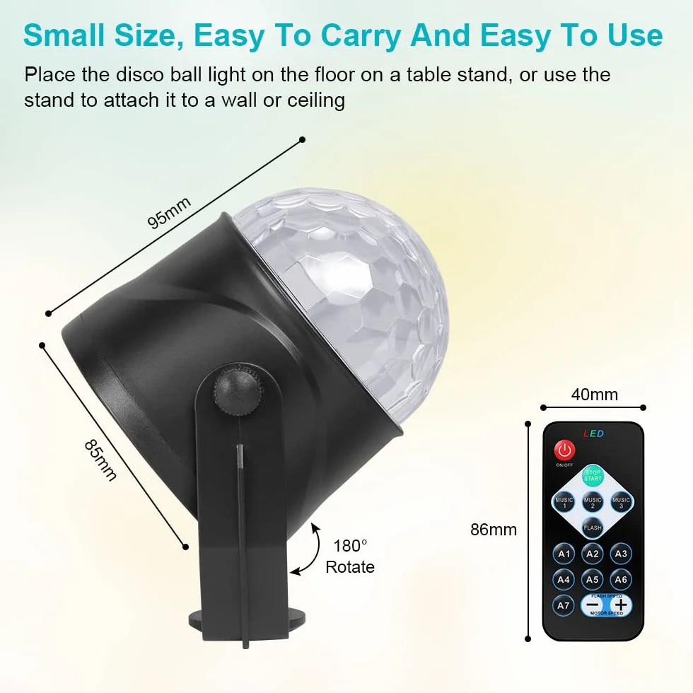 URAQT Disco Lights, 360 ° Aktywowane Dźwiękiem Oświetlenie Imprezowe, 7-Kolorowe Oświetlenie Sceniczne LED z Pilotem do Spotkań Rodzinnych, Przyjęcia Urodzinowego, Tańca, Karaoke, KTV (2 Szt)