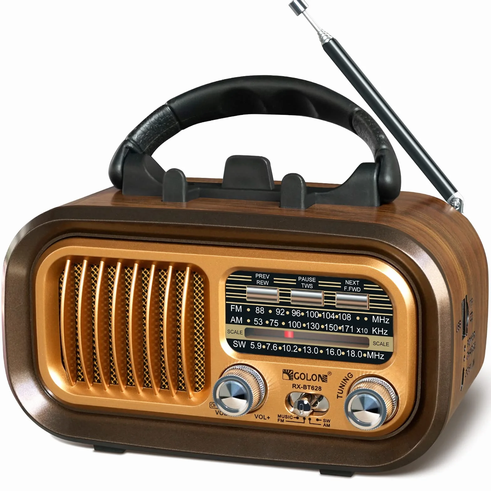 Przenośne Radio FM/AM (MW) / SW Z Bluetooth, Pojemność 1200 mAh, Obsługa Kart TF / Odtwarzacz MP3 USB