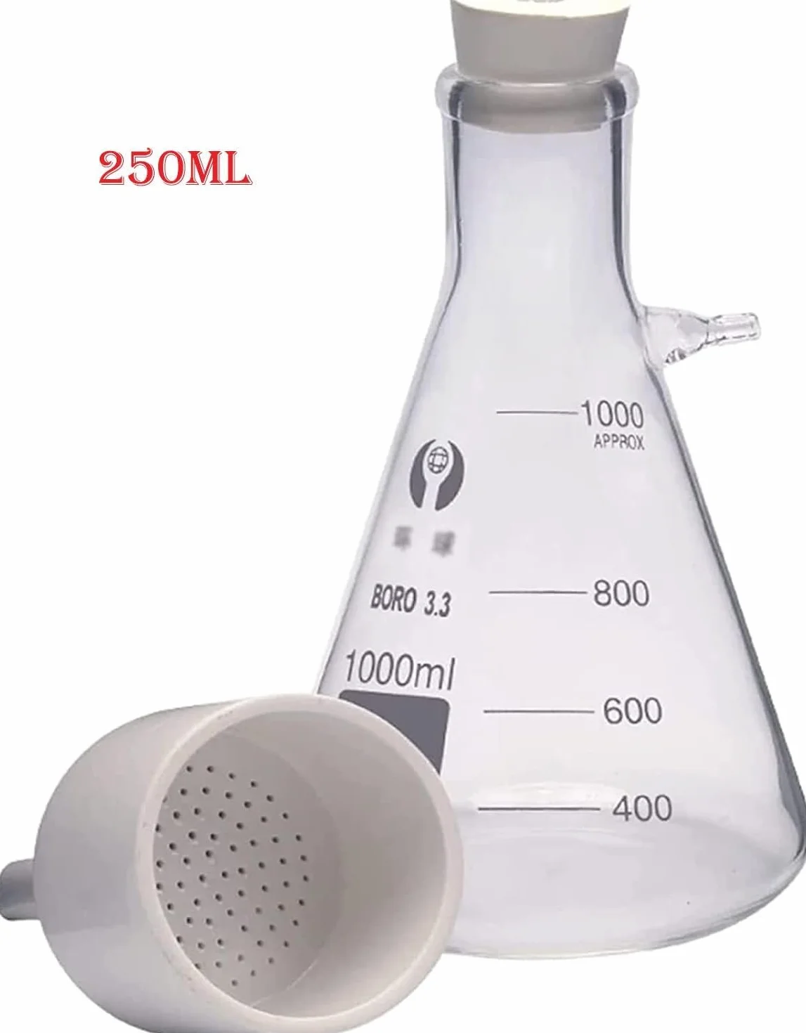 Szklany filtr próżniowy o pojemności 250 ml, laboratoryjny aparat do filtracji próżniowej i destylacji z lejkiem i pompą, zestaw szklanego filtra ssącego do zmniejszenia ciśnienia w filtrze podczas