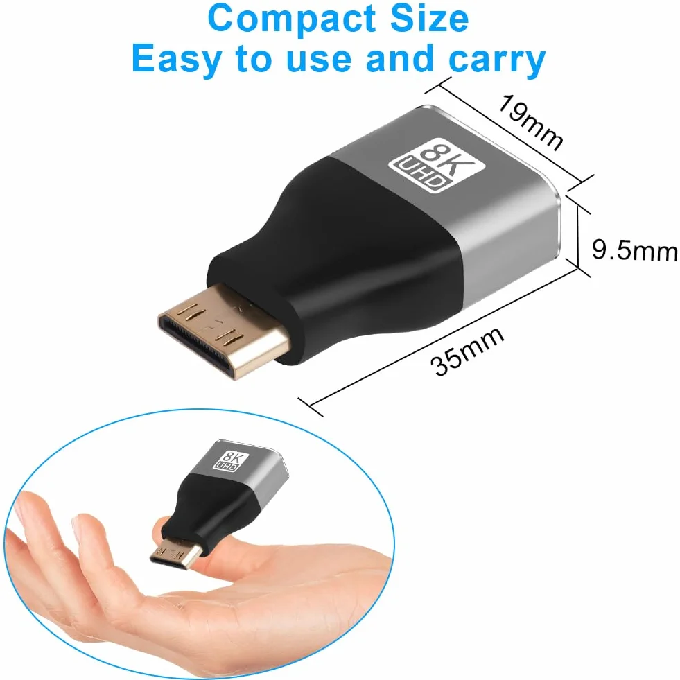 AXFEE Adapter mini męski na HDMI żeński 2 w 1 – 8K przy 60 Hz, złącze HDMI do laptopa, HDTV, PC, monitora, PS, Xbox, DVD