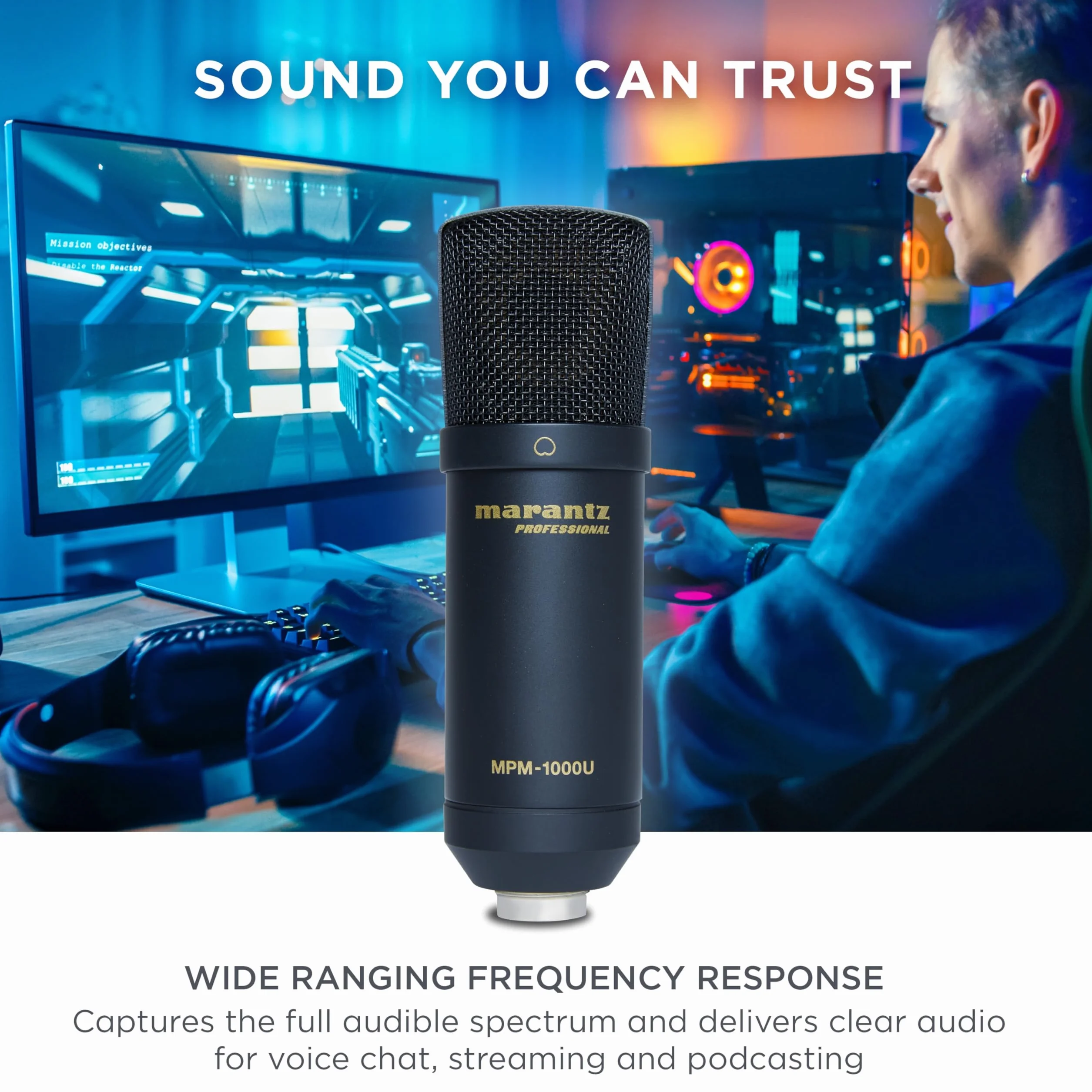 Marantz Professional MPM-1000U - Mikrofon USB z Wbudowanym Interfejsem Audio do Nagrań, Podcastów, Streamingu i Gier