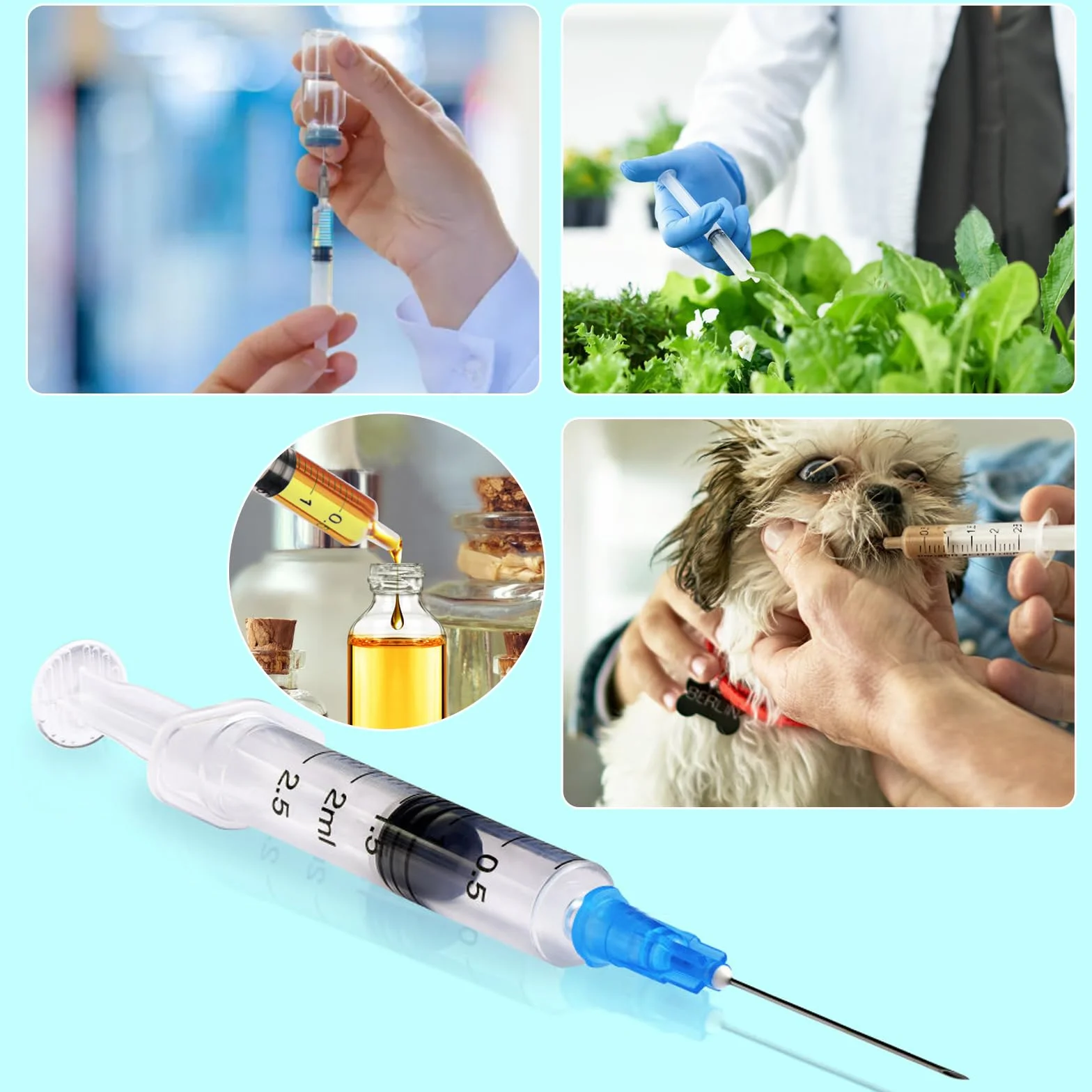 Strzykawki 2,5 ml, 20 sztuk jednorazowe bez igły, plastikowa strzykawka z kołnierzem, strzykawka do pobrania kolostrum, strzykawka dozująca do karmienia małych zwierząt, laboratoria naukowe