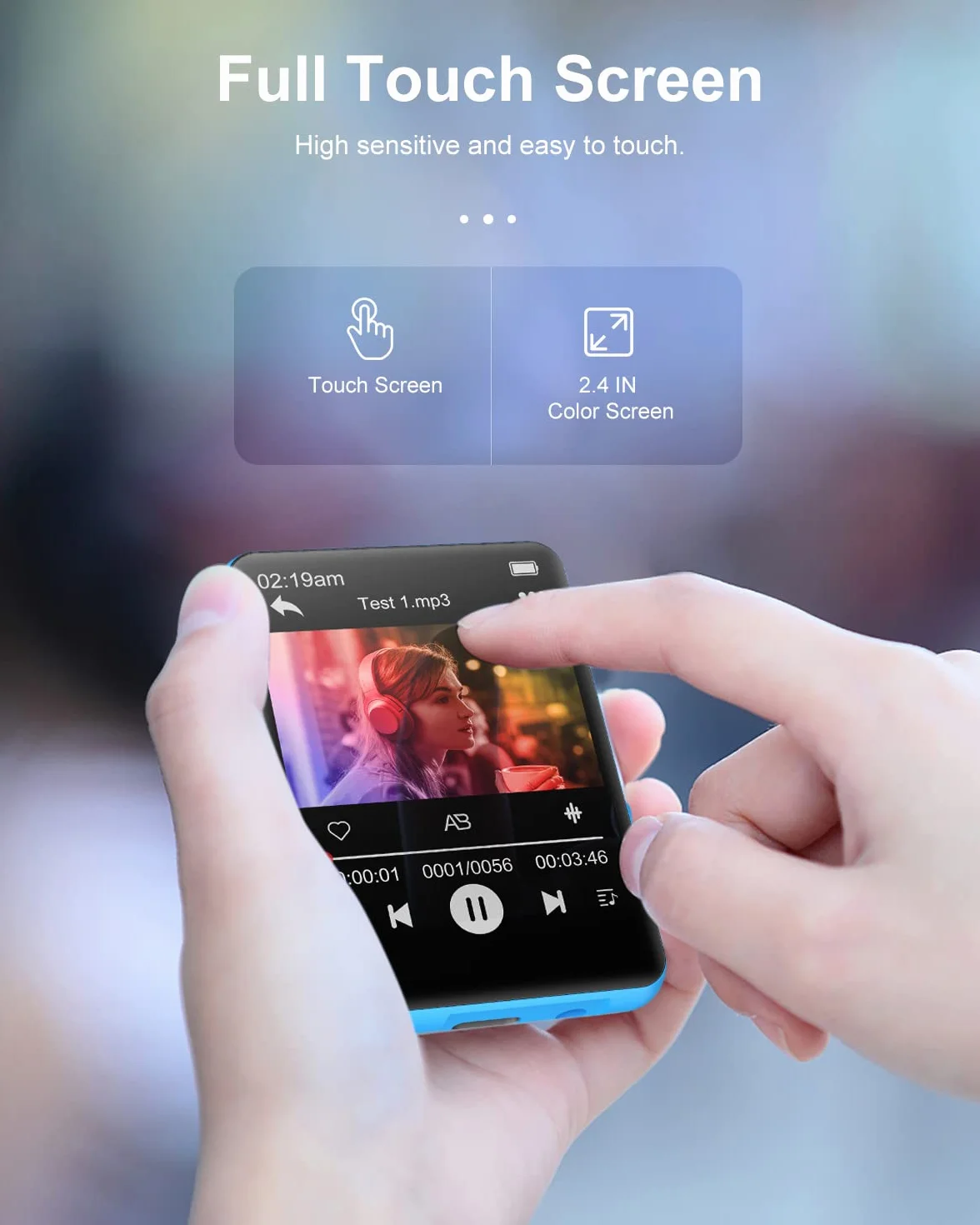 64 GB odtwarzacz MP3 z Bluetooth 5.0, przenośny odtwarzacz muzyki HIFI z głośnikiem, ekran 2,4" Full Touch, E-Book, budzik, radio FM, dyktafon, obsługa do 128 GB