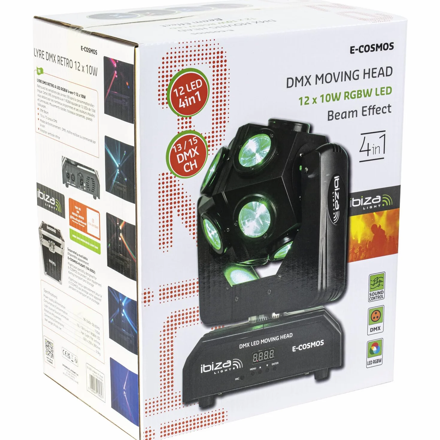 Ibiza - Zestaw 2 Lyres Beam Infinies DMX Ibiza Light E-COSMOS 4 w 1 12 x 10 W - 2 wsporniki na nogi, urodzinowy przyjęcie, przyjąć Pro, ślub