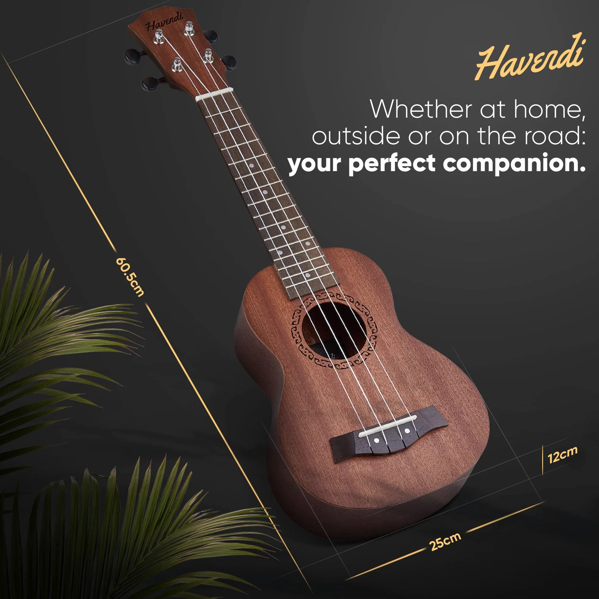 HAVENDI® Sopranowe ukulele 21 cali Premium gitara hawajska, struny Aquila, drewno mahoniowe, w zestawie torba podróżna dla początkujących i profesjonalistów
