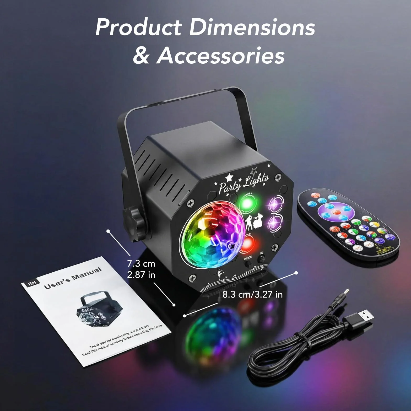 Tomshine Mini 3 w 1 UV czarne światło imprezowe, sterowane muzyką, światło dyskotekowe z 72 wzorami i obrotową lampą RGB Magic Ball, stroboskop, dyskoteka, efekt świetlny z pilotem zdalnego sterowania
