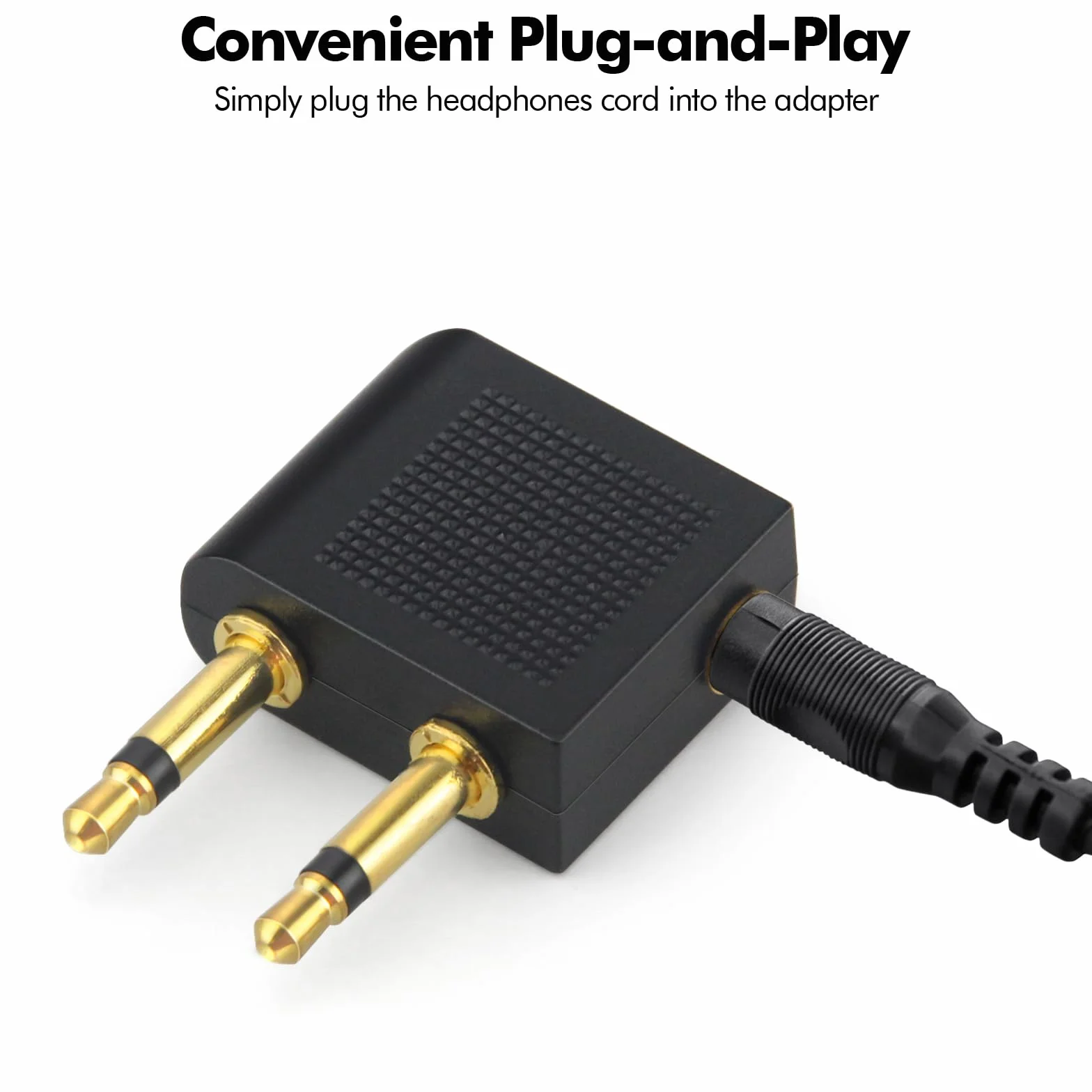 poeland Adapter słuchawek Airline Airplane do słuchawek, AUX, podwójny 3,5 mm męski na 3,5 mm żeński pozłacany (3 sztuki)