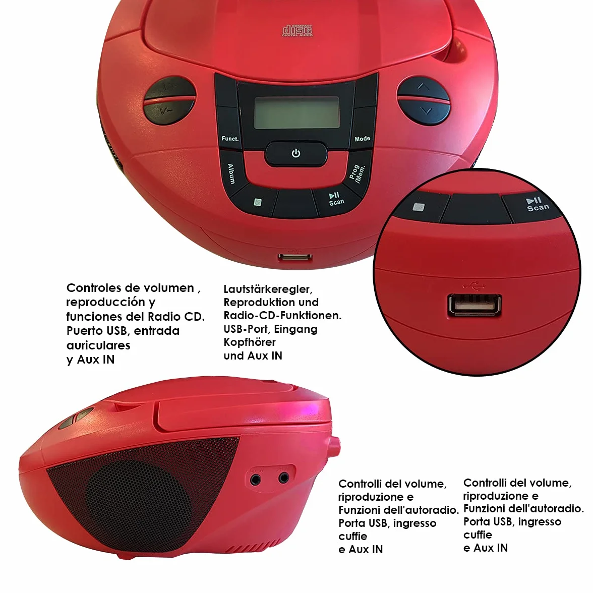 Boombox Przenośne radio CD Bluetooth BSL PCD-31 czarne | z mocą 2 W RMS | Radio FM i port USB odtwarzacz MP3 | Wyświetlacz LCD | AUX IN | Wyjście słuchawkowe