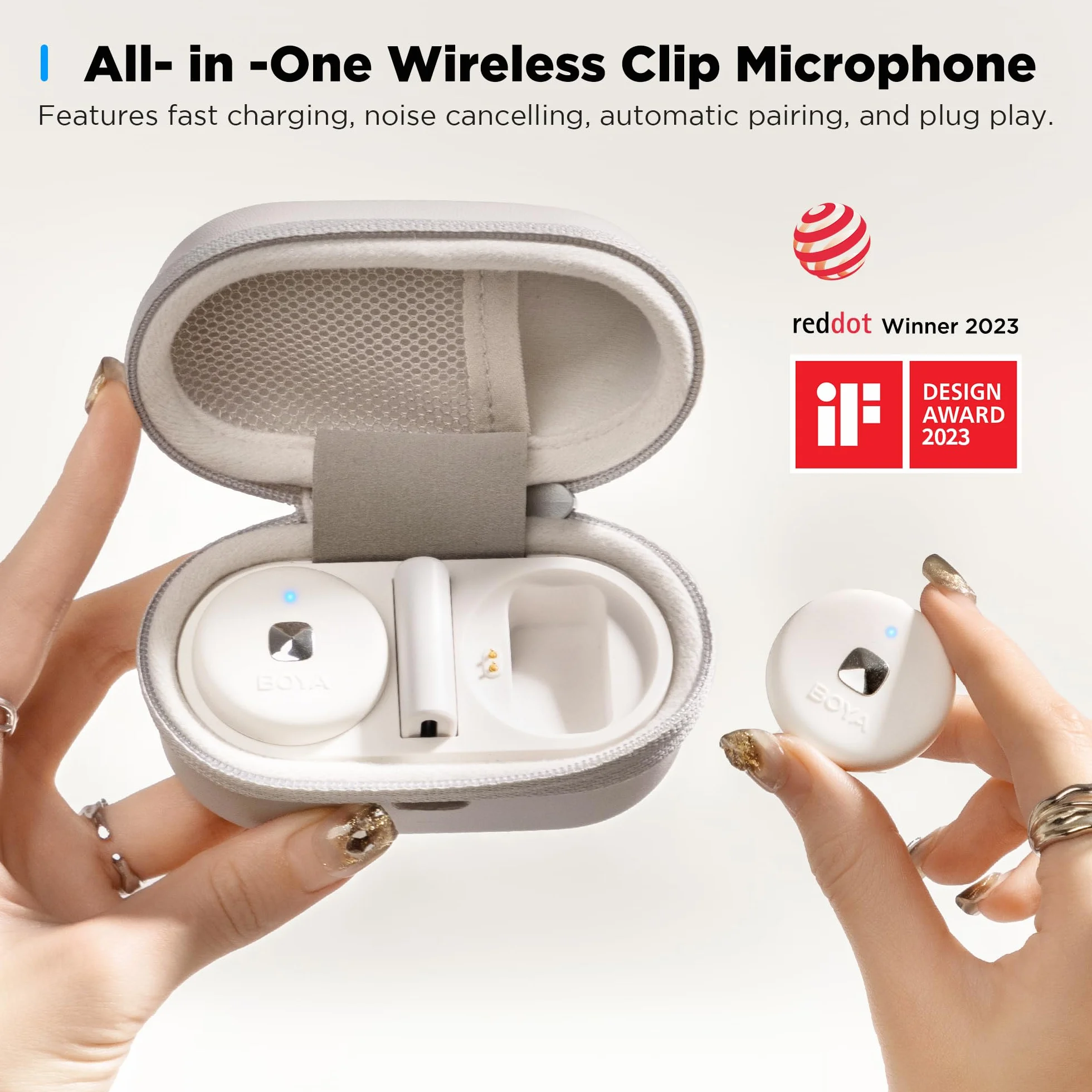 BOYA Omic-U-W bezprzewodowy mikrofon krawatowy do Androida/iPhone'a 15 / USB typu C, mini mikrofon, bezprzewodowy mikrofon z funkcjami wyciszenia i redukcji szumów, do nagrywania wideo, YouTube