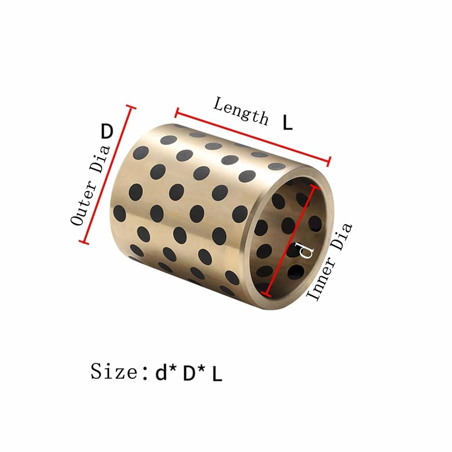 Graphite Copper Bushings, 2pcs Type Oil-Free Self-lubricating Graphite Copper Bushings, Inner Diameter 6mm, Outer Diameter 10mm, Bearing Straight Cylindrical Sliding Guide Bushings Sleeve6x10x30mm (C