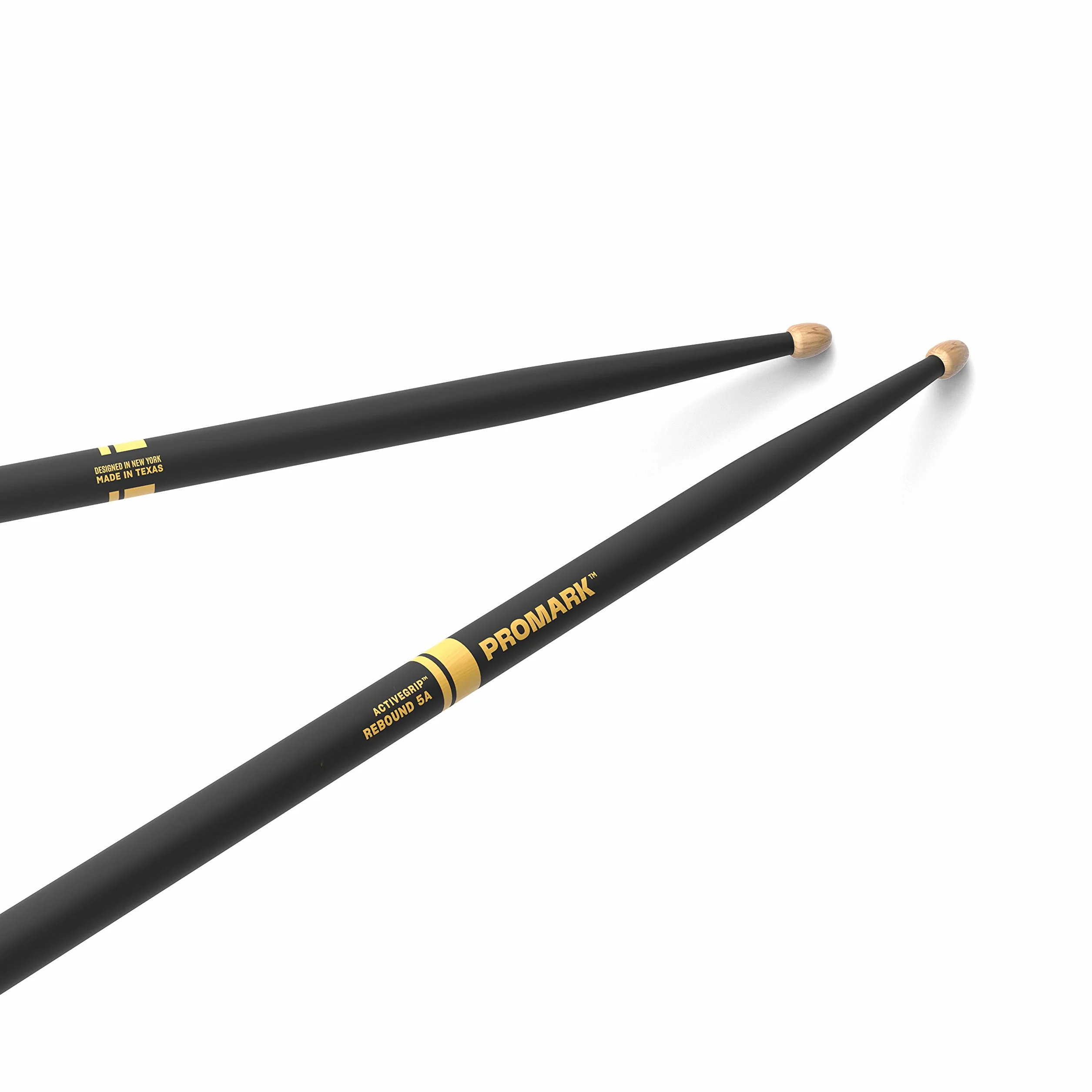 Promark ActiveGrip Rebound 5A Pałeczki perkusyjne, bezpieczny, wygodny chwyt, stają się bardziej przyczepne, gdy Twoje ręce się pocą, drewno hikorowe, końcówka żołędziowa, czarne, jedna para