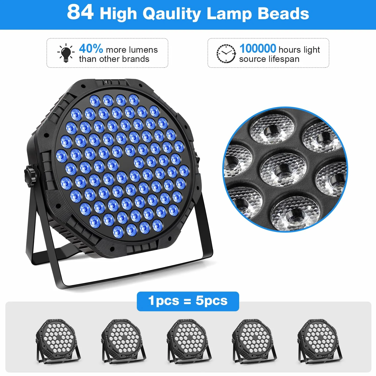 MOSFiATA Reflektor LED Par 72 W, światło sceniczne, oświetlenie dyskotekowe, oświetlenie imprezowe z 84 diodami LED RGB, na scenę, dyskotekę, DJ bar, wesele, haloween, Boże Narodzenie