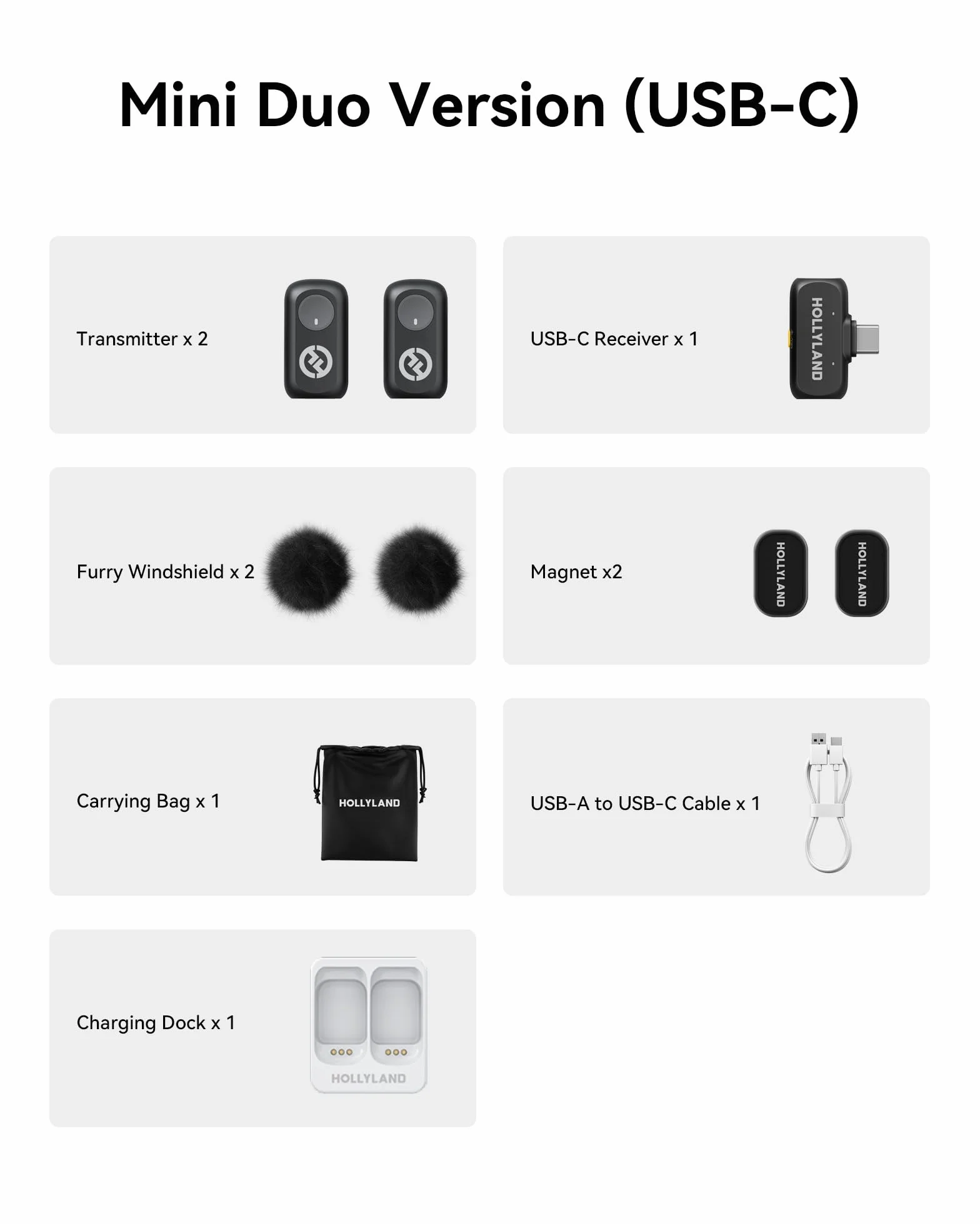 Hollyland Lark A1 Mini Duo kompaktowy mikrofon radiowy do iPhone 14/13/12 (2 nadajniki + odbiornik Lightning) – bez etui do ładowania (czarny) (dla USB-C (2TX+1RX))