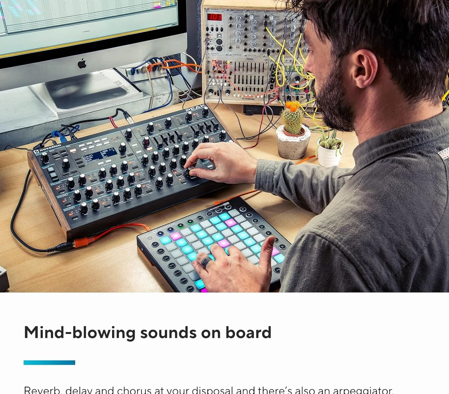Novation Peak 8-głosowy pulpit polifoniczny syntezator z 2 LFO na głos, 16-gniazdowa matryca modulacyjna, 3 analogowe punkty zniekształceń i efekty cyfrowe