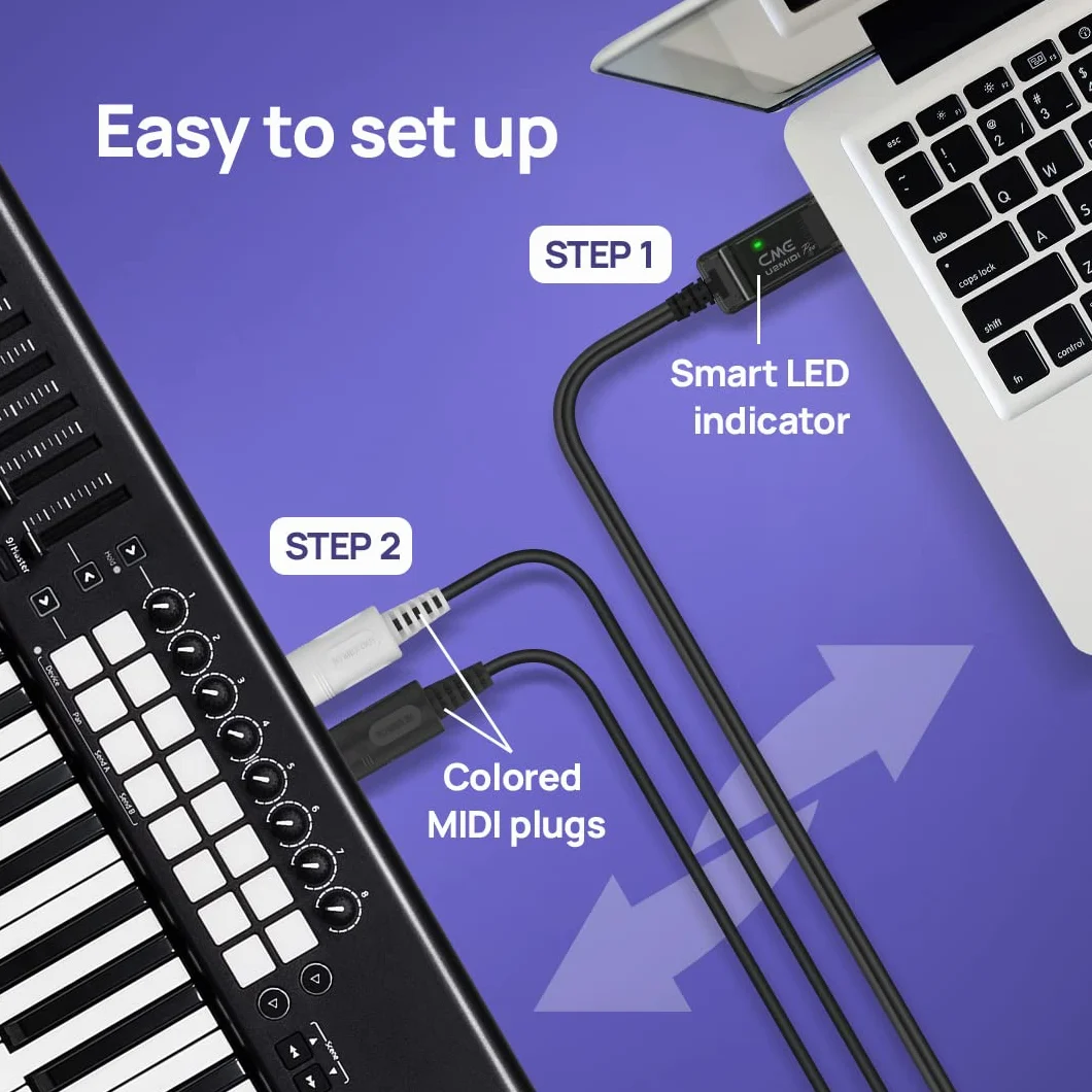 CME U2MIDI Pro – Szybki Kabel USB MIDI z Filtrem i Mapowaniem – Interfejs USB-MIDI Plug & Play do Komputera, Laptopa lub PC oraz Instrumentów MIDI