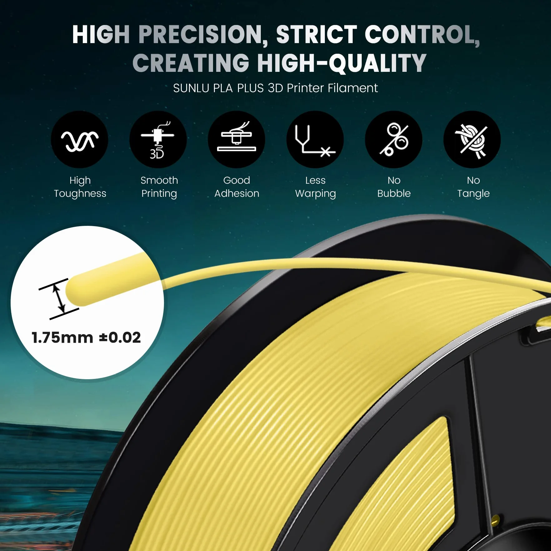 SUNLU Filament PLA+ 1,75 mm, zwiększona trwałość i wysoka wytrzymałość, filament do drukarki 3D PLA Plus FDM, szpula 1 kg, PLA + drewno (dąb)