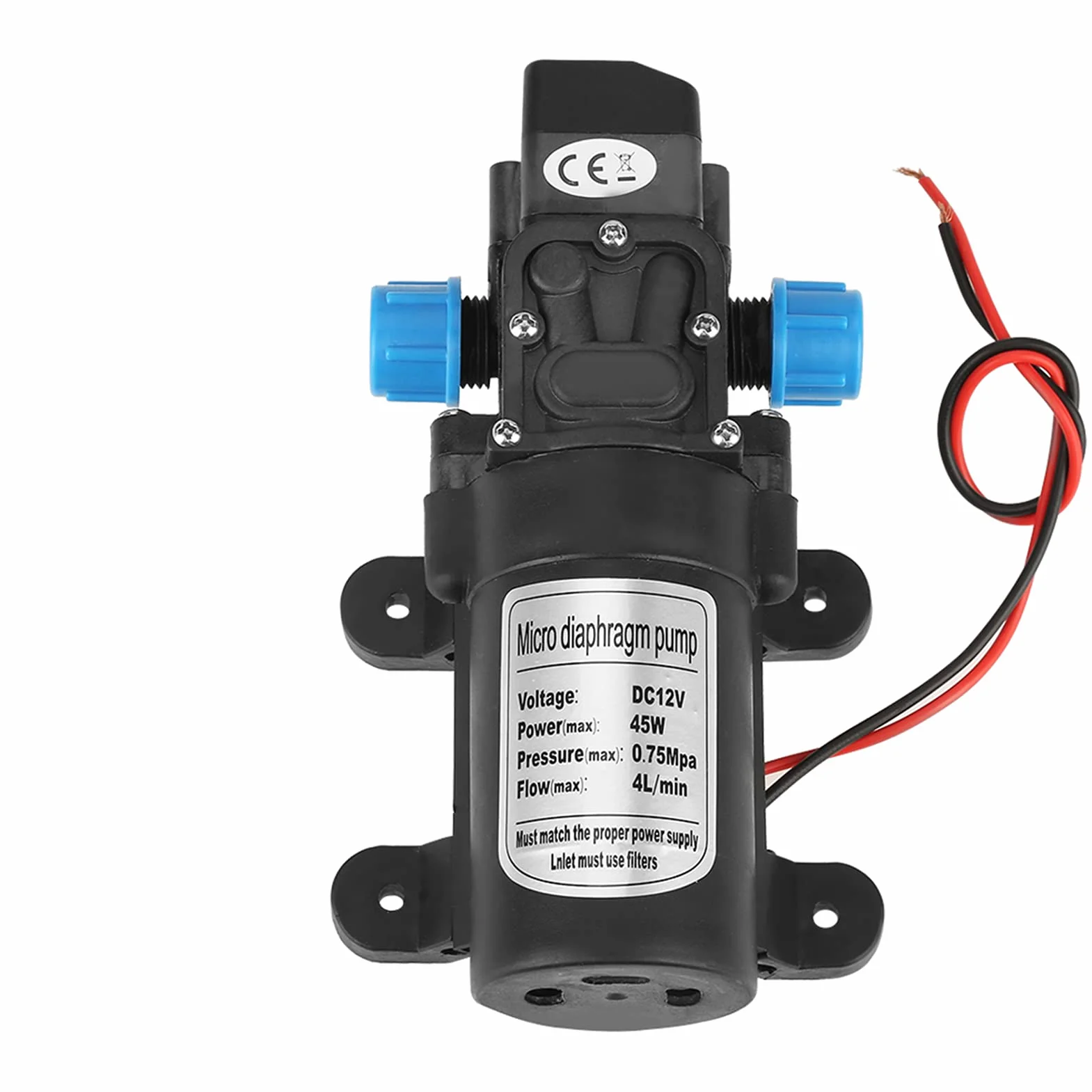 Membranowa Pompa Wodna 12 V, 12 V Pompa Membranowa Mini Pompa Samozasysająca DC 45 W Przenośna, Cicha Praca, Przepływ 4 L/min, Czarna z Przemysłowymi Pompami Membranowymi