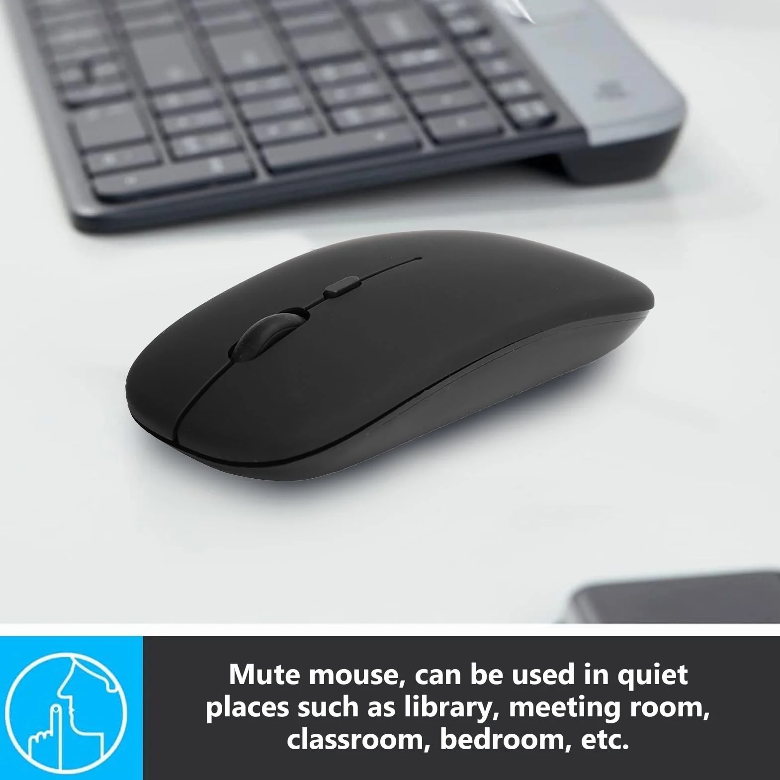 Zunate Bezprzewodowa mysz Bluetooth 5.0 czarna, cicha 800/1200/1600 DPI regulowana, do laptopa i tabletu