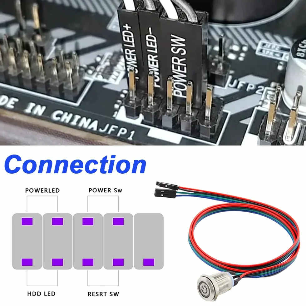 Metalowy kabel guzikowy przełącznik hosta LED ON/OFF ATX Power Button 12 mm zielony