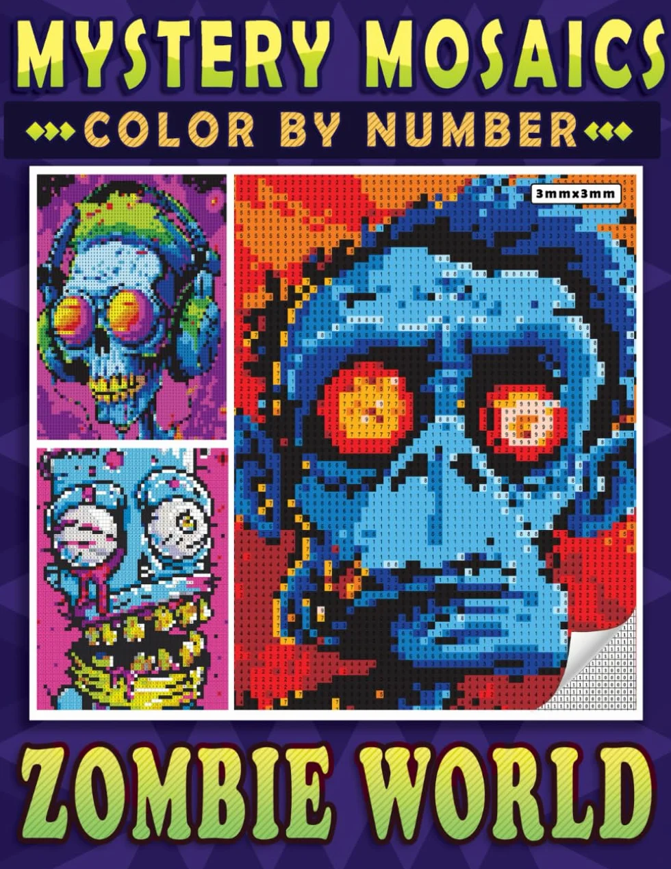 Mystery Mosaics Color By Number Zombie World: Breathe Life into the Undead with Pixel Art Coloring Book - Color Quest for Adults and Teens