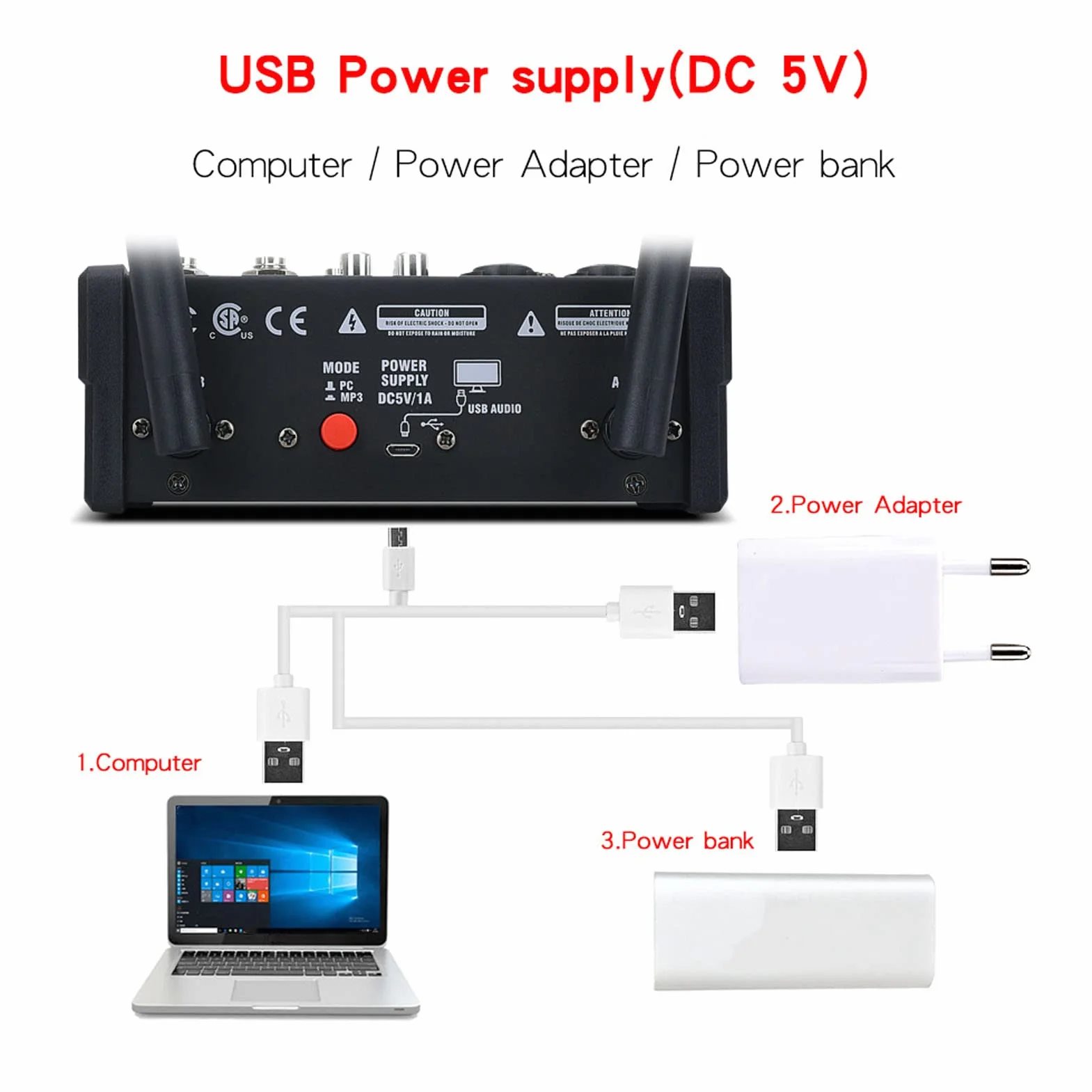 4-kanałowy Mały Mikser Stereo, Mikser Stereo Bluetooth U Disk lub MP3 Play, z 2 Bezprzewodowymi Mikrofonami Ręcznymi, Idealny do Domowego Karaoke, Wesela, Imprezy