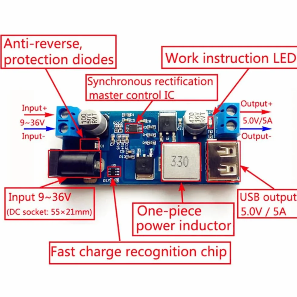 DollaTek DC-DC 24 V/12 V do 5 V 5 A Step Down zasilacz konwerter blokady regulowany modu? ?adowania USB Step-down