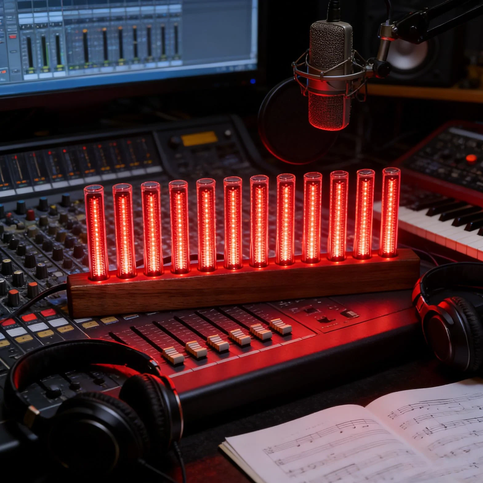 ASHATA Wyświetlacz LED Widma Muzycznego Analizatora Widma Audio z 12 świetlówkami Regulowana jasność