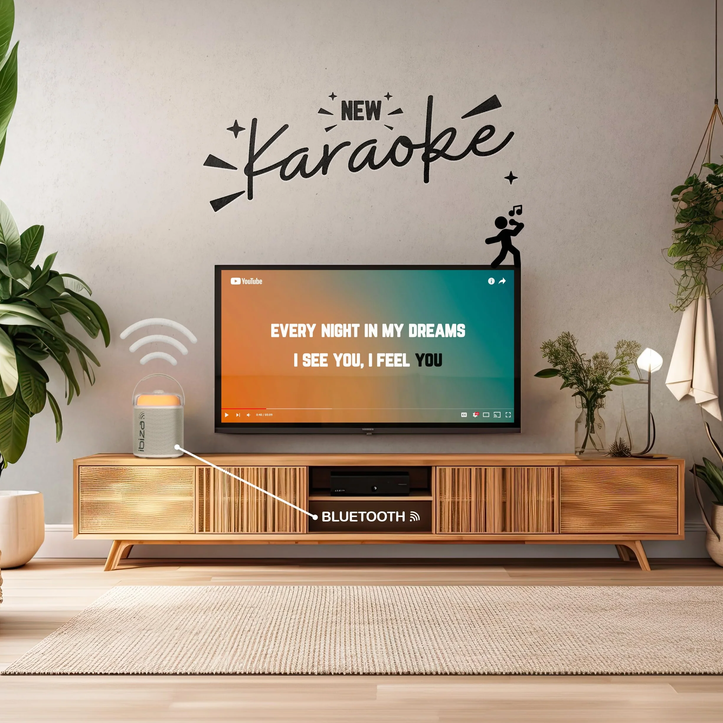Ibiza KARAHOME-WH Głośnik KARAOKE Bluetooth Zasilany Bateryjnie z Dwoma Mikrofonami Bezprzewodowymi Biały