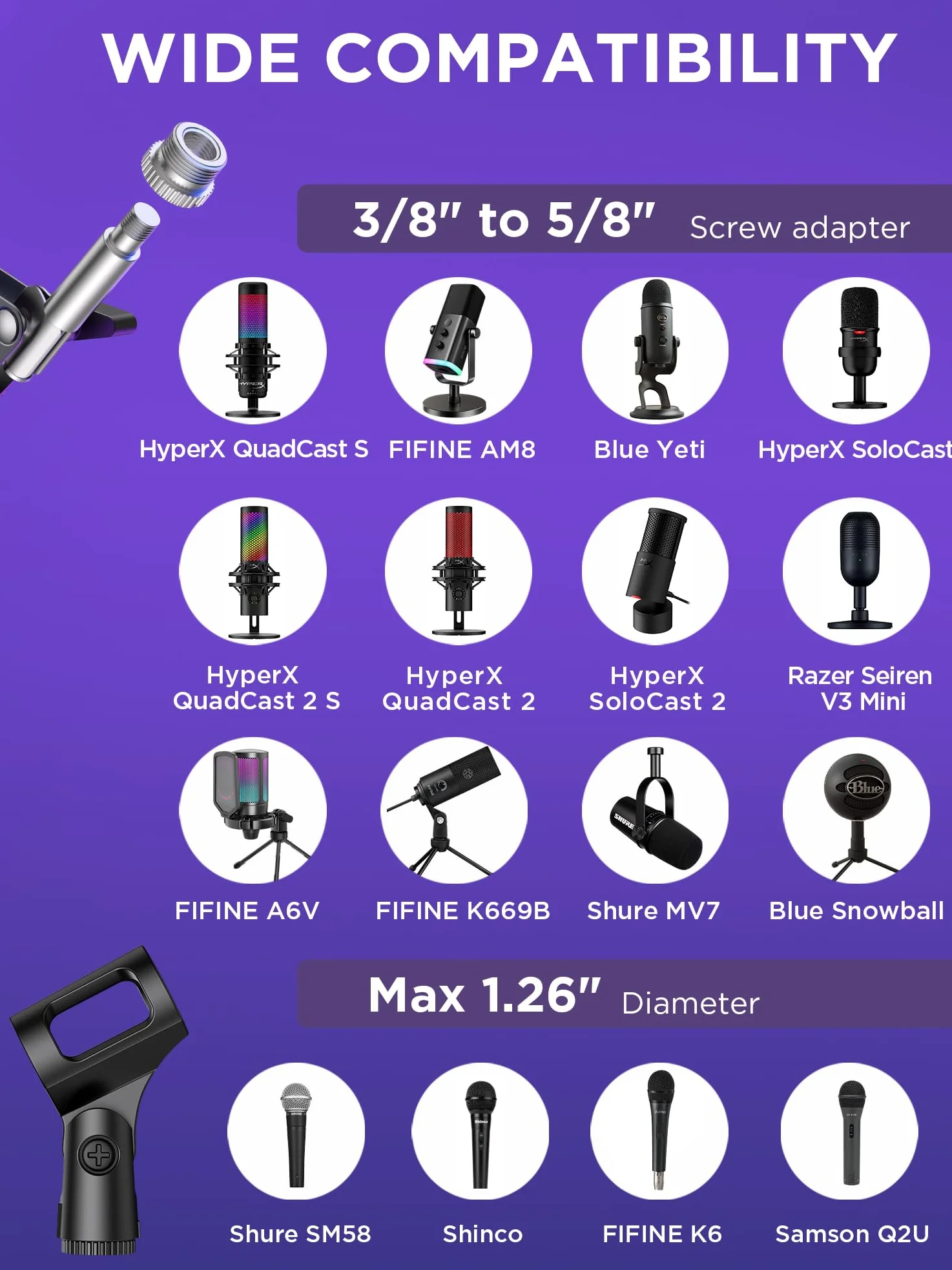 InnoGear Stojak do mikrofonu Blue Yeti regulowany amortyzator wysięgnik nożycowy stojak z adapterem śrubowym 3/8" do 5/8" mocowanie amortyzator przednia szyba filtr pop mikrofon klips uchwyt opaski kablowe