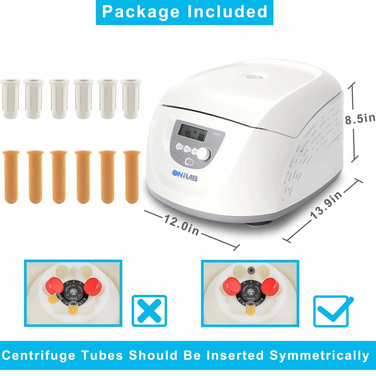 ONiLAB Wirówka laboratoryjna stołowa 6 x 50 ml, 6 x 15 mL/10 mL/7 mL/1,5-5 ml, cyfrowa wirówka laboratoryjna stołowa, timer 30 sek-99 min, prędkość 300-4000 obr./min (maks. 1800 xg)