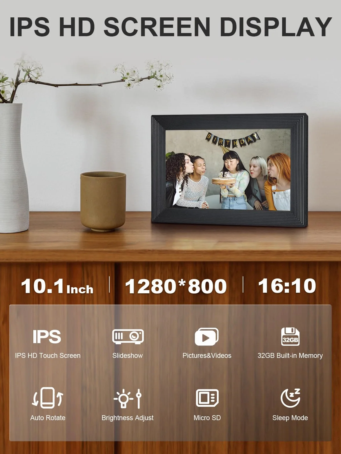 Cyfrowa ramka, Moman WF11T 10.1" cyfrowy uchwyt na zdjęcia Wifi cyfrowy ekran dotykowy IPS 32 GB pamięci automatyczna rotacja udostępnianie zdjęć i filmów za pośrednictwem aplikacji idealne na