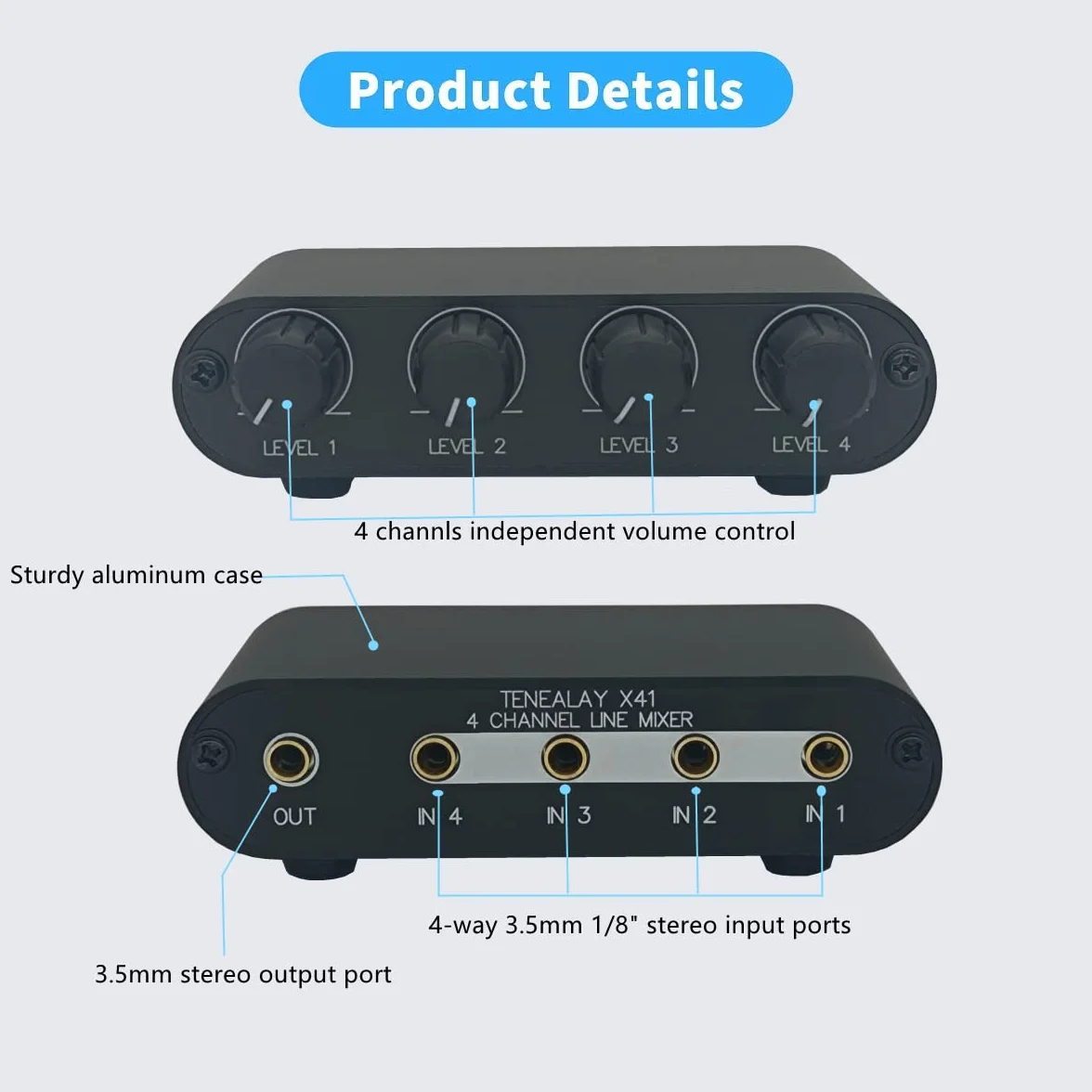 4-drożny mikser audio stereo poziomy sterowania linią mini mikser pasywny (X41)