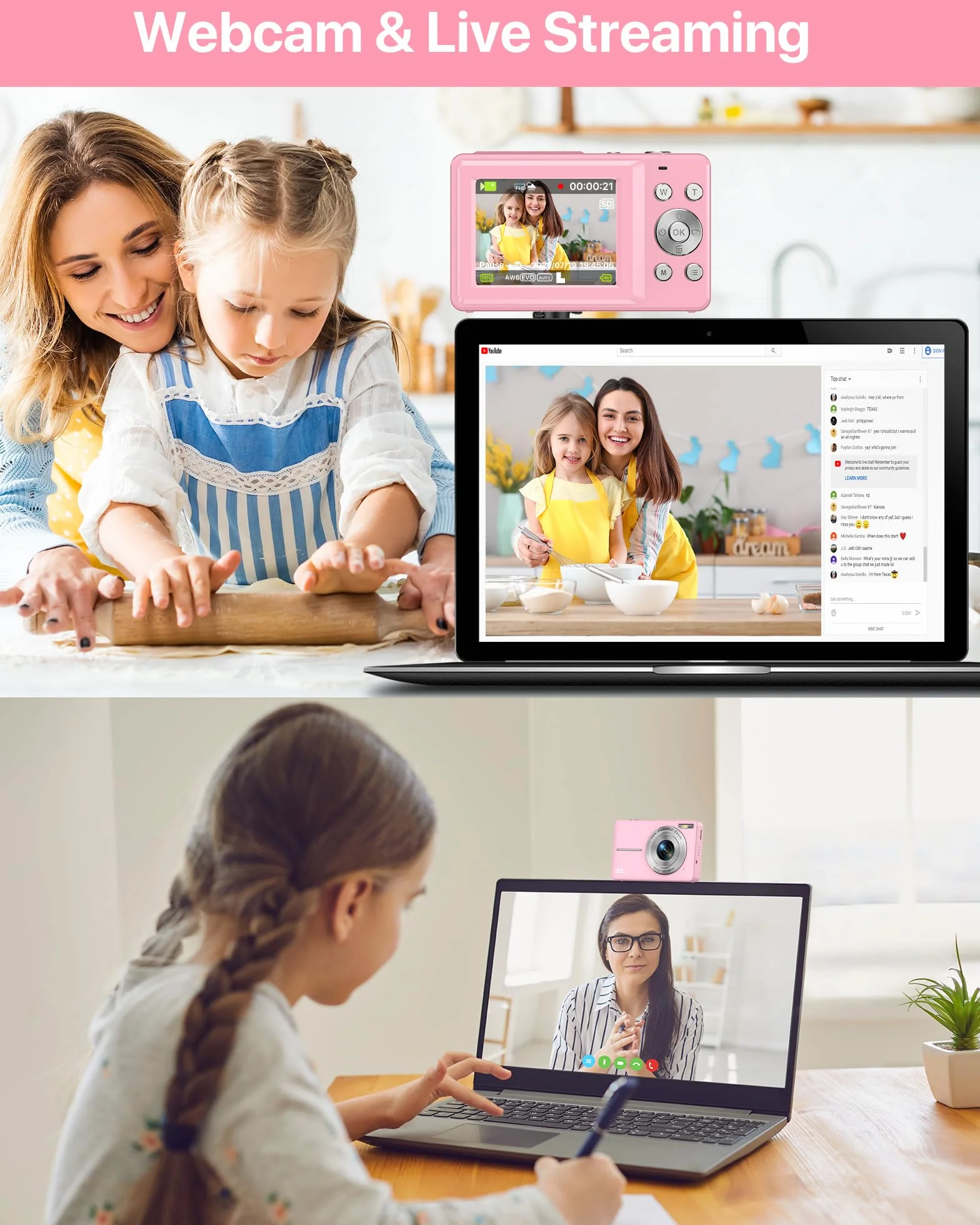 Kompaktowy aparat cyfrowy 1080P FHD 44 MP przenośny mini mały aparat fotograficzny z ekranem LCD 2,4 cala, 16-krotnym zoomem cyfrowym i 1 baterią kamera do vlogowania dla dzieci, dziewcząt, chłopców