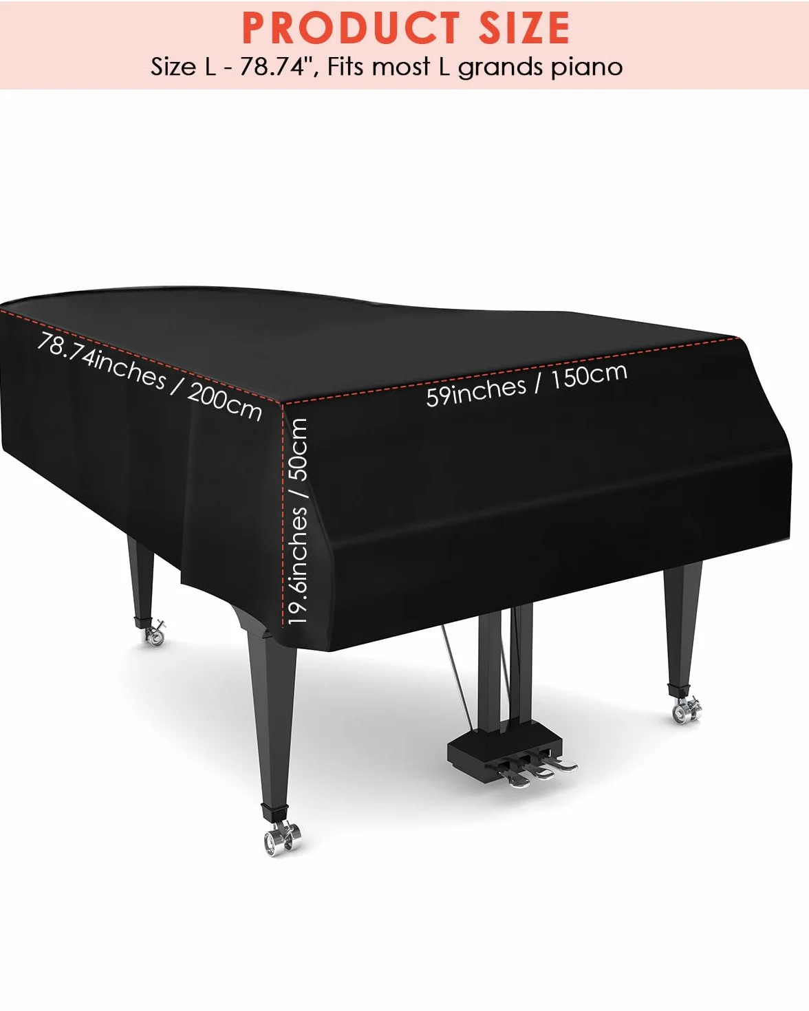 TINDTOP Pokrowiec na fortepian, skórzany, pyłoszczelny pokrowiec na fortepian (baby grand), zmywalny, miękki, ozdobiony, pełny trójkątny pokrowiec ochronny na fortepian (skóra, L - 78,74 cala/200 cm)