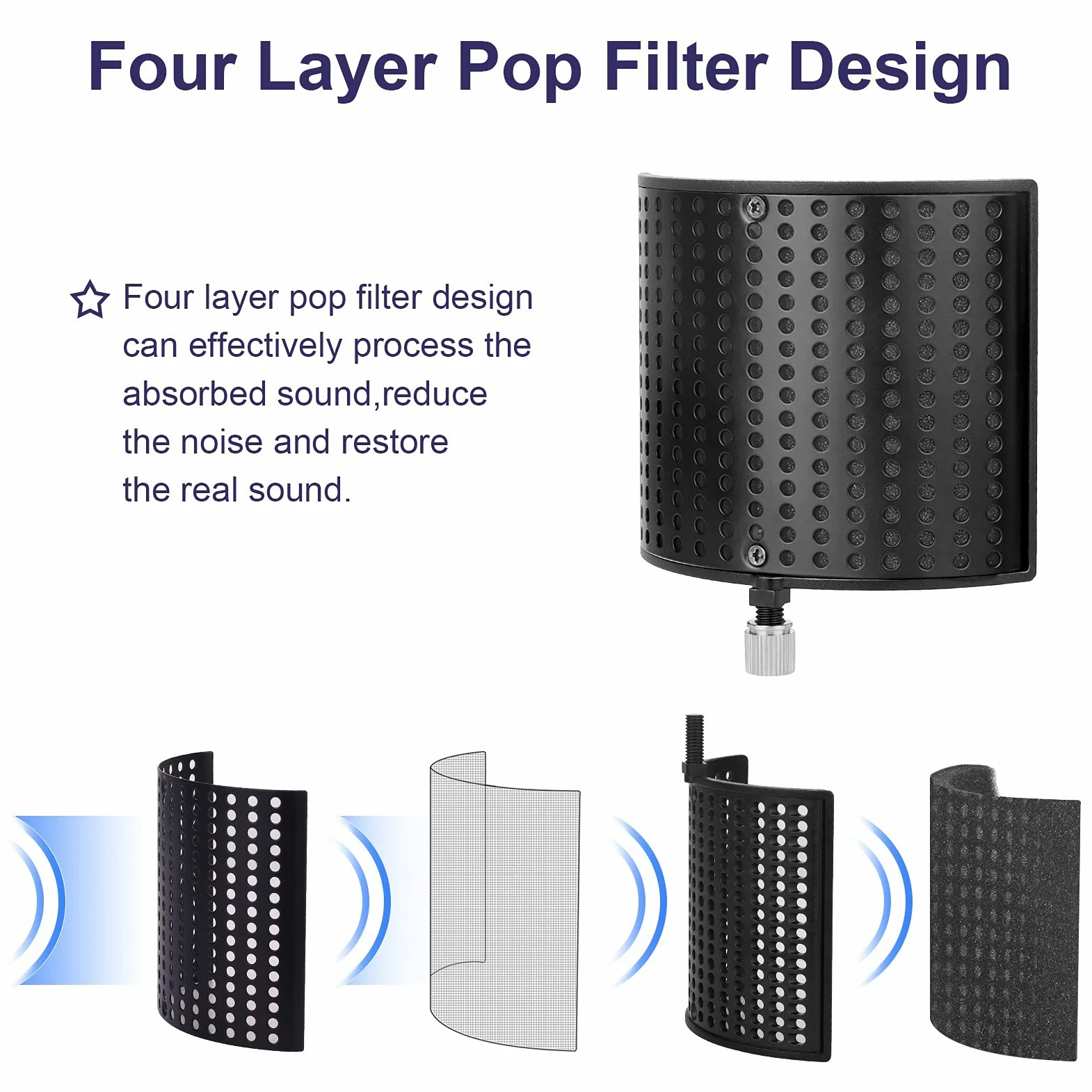 Microphone Pop Filter Shield Filter Screen Metal Mesh Three Layer Microphone Windscreen Cover for Microphones