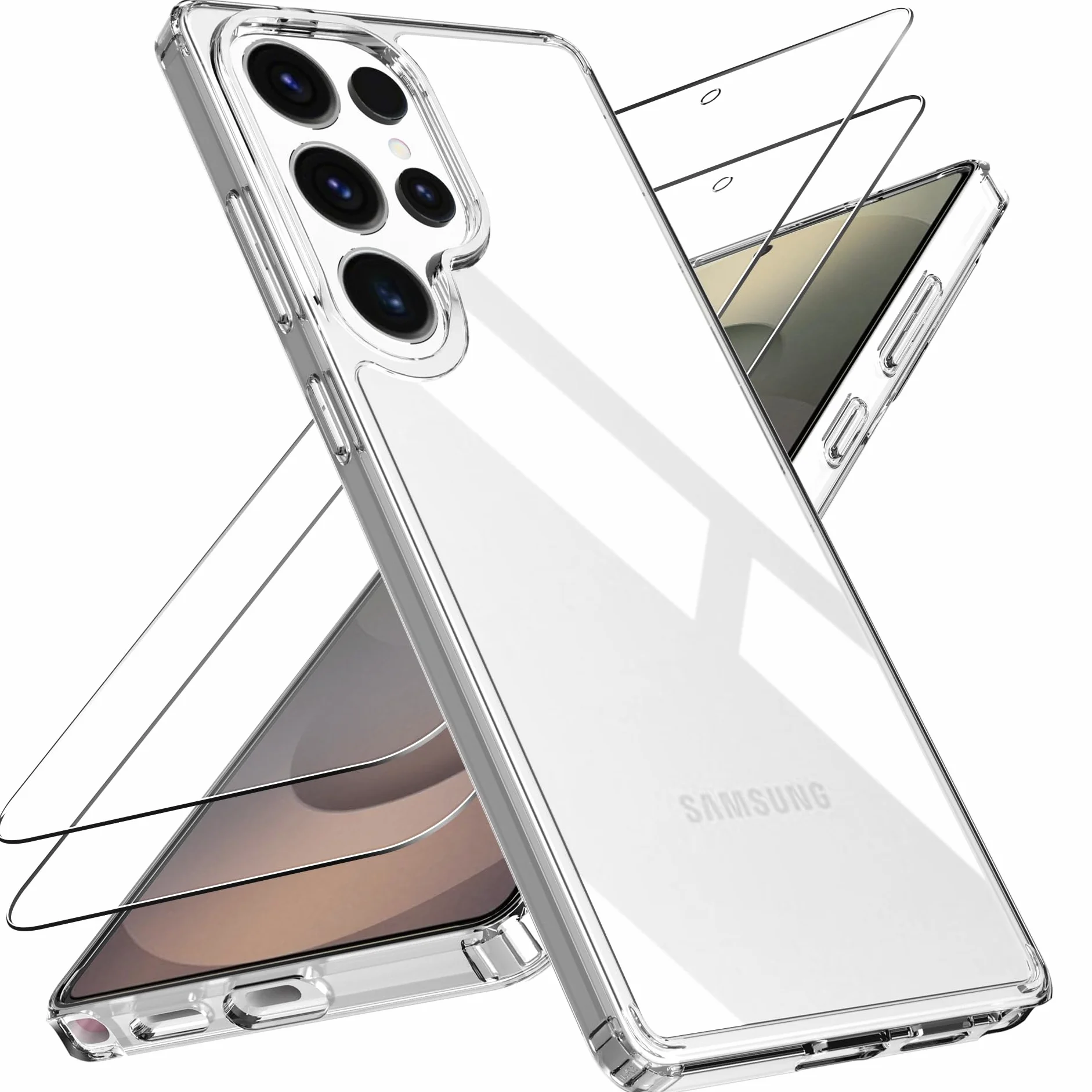 Przezroczyste etui do Samsunga Galaxy S25 Ultra, S25 Ultra, z ochraniaczami ekranu, odporne na wstrząsy, z tworzywa TPU, twardy tył PC, nie żółknie, smukłe etui do Samsung S25 Ultra 5G