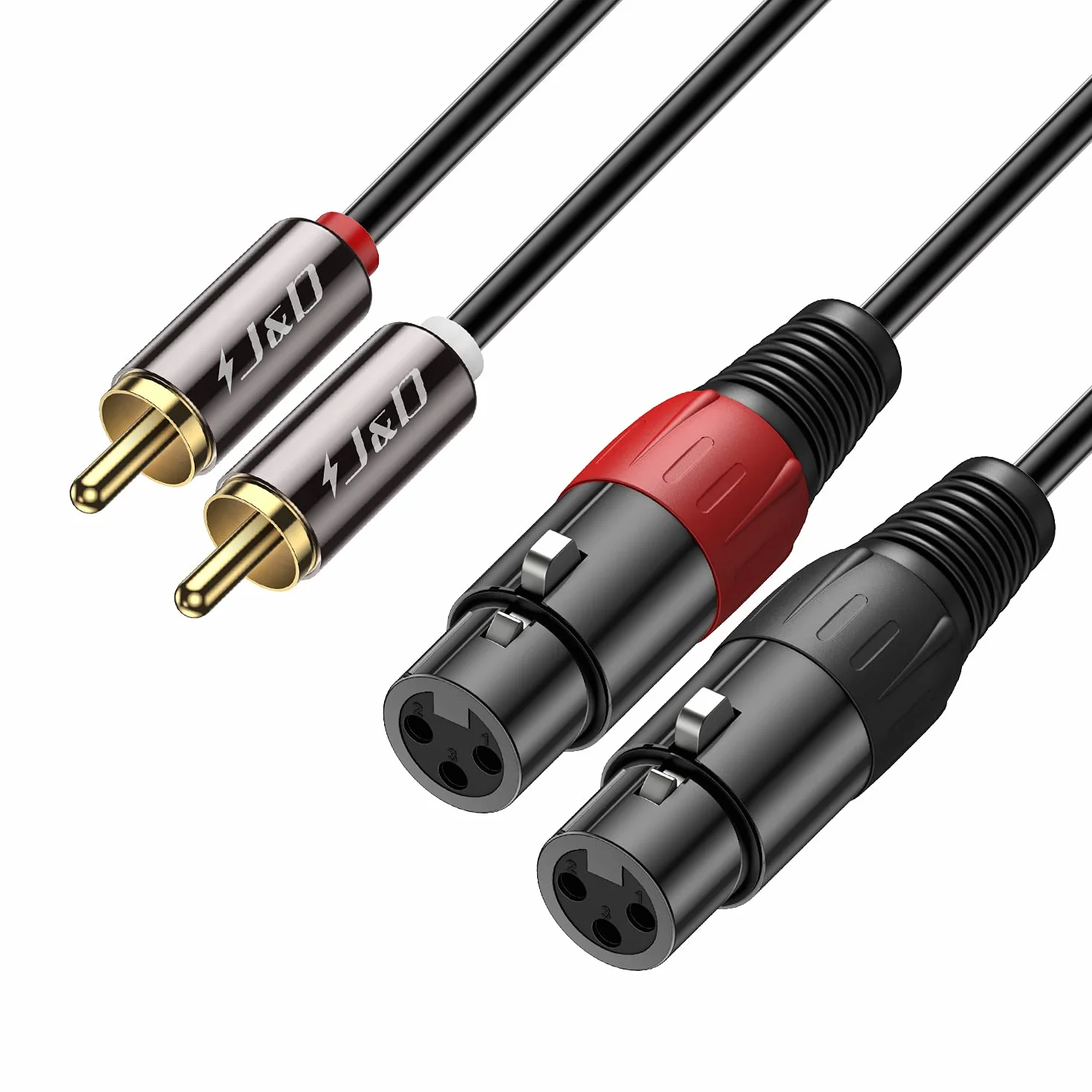 J&D Kabel 2 RCA do 2 XLR, PCW niewyważony podwójny XLR żeński na podwójny RCA męski HiFi Audio Stereo Audio Interconnect kabel do głośnika kondensatora mikrofonu mikser AMP, 6 stóp