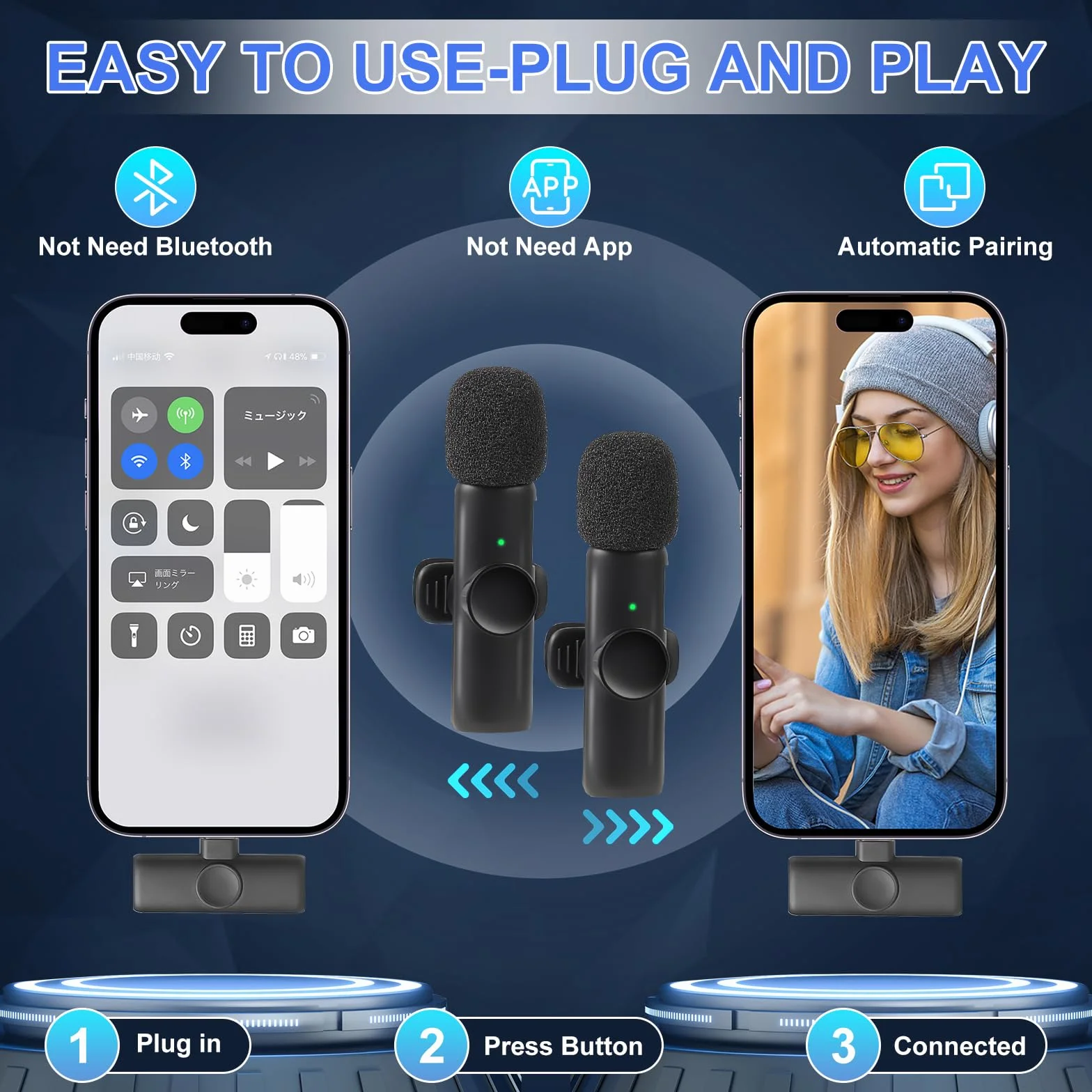 ZWOOS Mikrofon na telefon komórkowy, mikrofon lavalier, plug-and-play, bezprzewodowy mikrofon, wyraźny i bez hałasu, mikrofon Bluetooth, telefon komórkowy do nagrywania wideo, vlogów, streamingu,