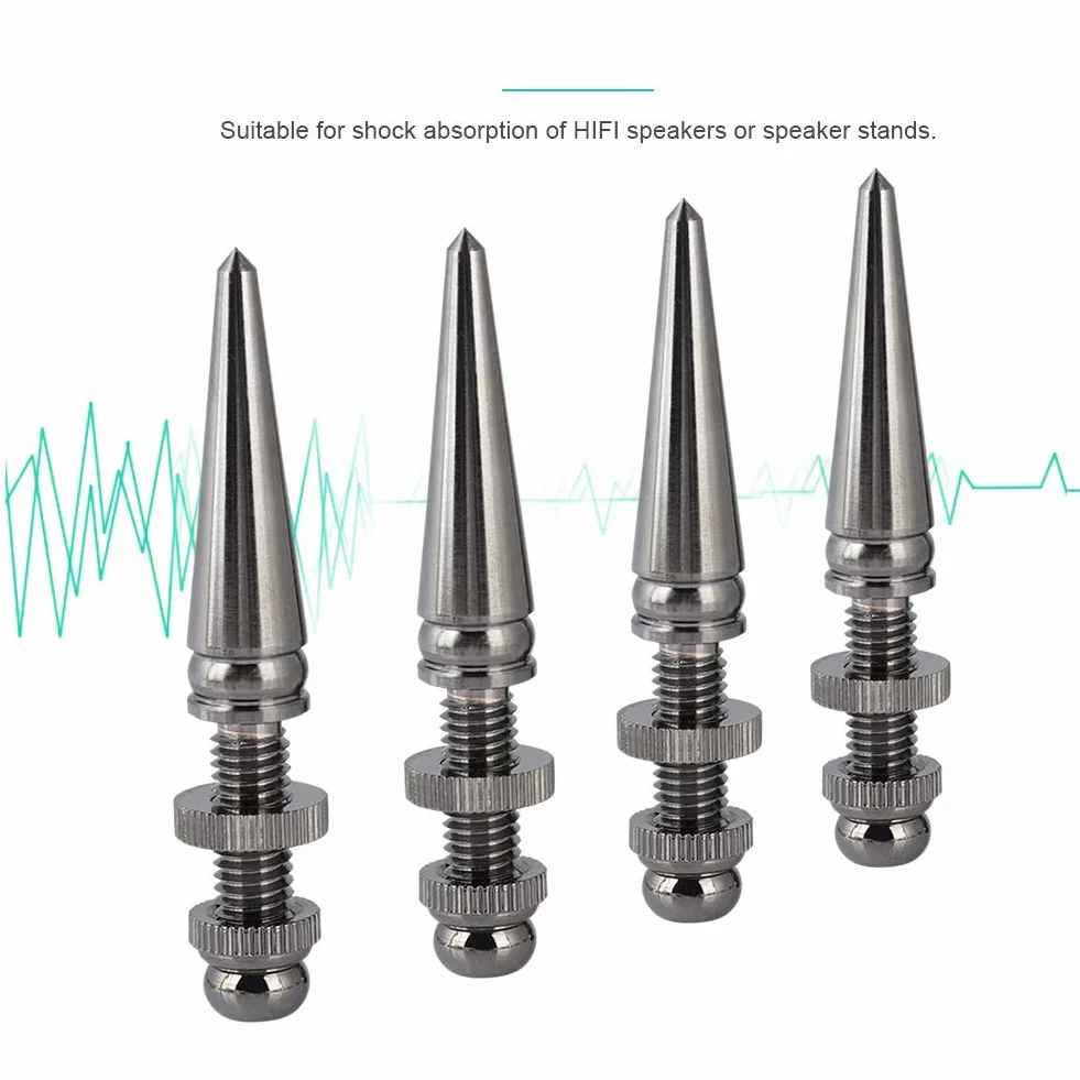 Speaker Spike Pad Kit, 4-Satz Spike Isolation Spikes Standfuß für reine HiFi-Klangqualität, Messingverchromung Stoßfeste Halterung Cone Base Pads für Lautsprecherverstärker, Schraubbefestigung