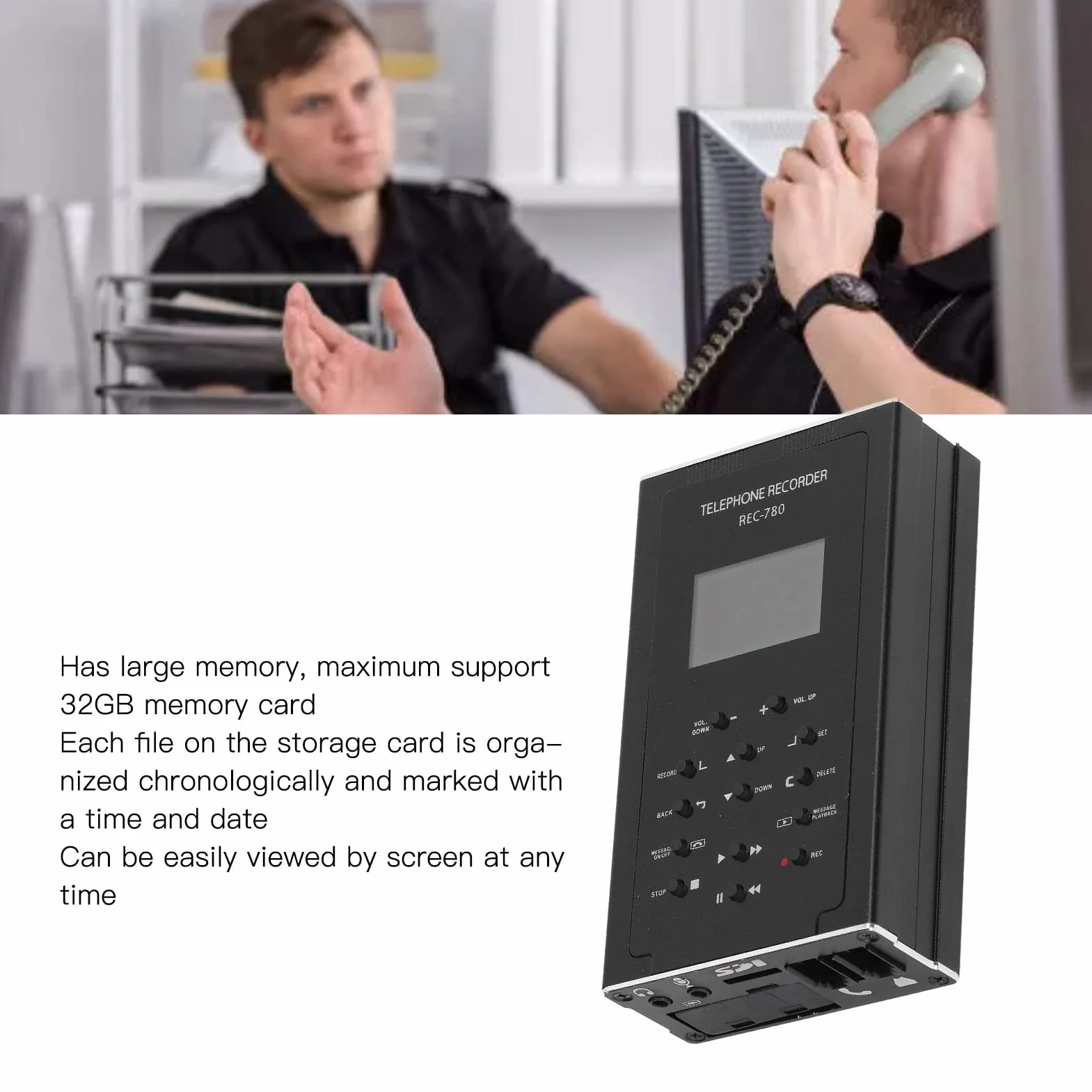 Telefon stacjonarny Rejestrator rozmów Automatyczne ręczne urządzenie do nagrywania telefonu Pamięć 32 GB Rejestrator telefonu Wielofunkcyjna obsługa Analogowy telefon cyfrowy VoIP 100‑240 V