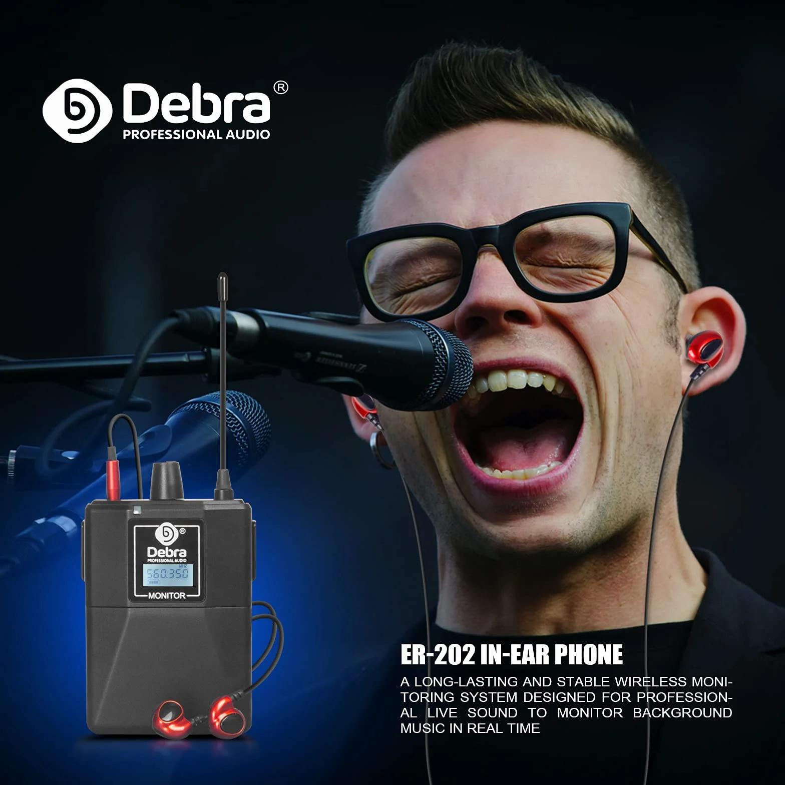 D Debra Bodypack ze słuchawkami kompatybilny tylko z bezprzewodowymi ER-202 i ER-102, nie może być używany samodzielnie (tylko 1 obudowa)
