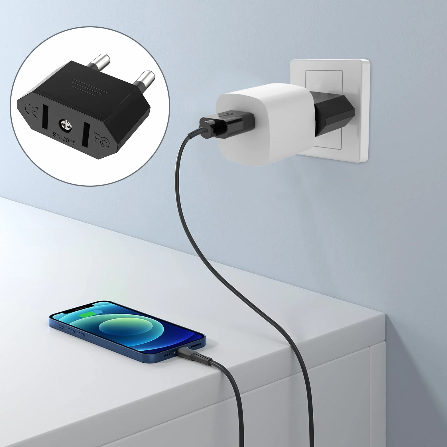 VIEVRE Adapter US na UE, 2 piny, wtyczka USA, Niemcy, Ameryka, Meksyk, Kanada, Egipt, Hiszpania, adapter do UE, USA adapter do gniazdka (czarny)