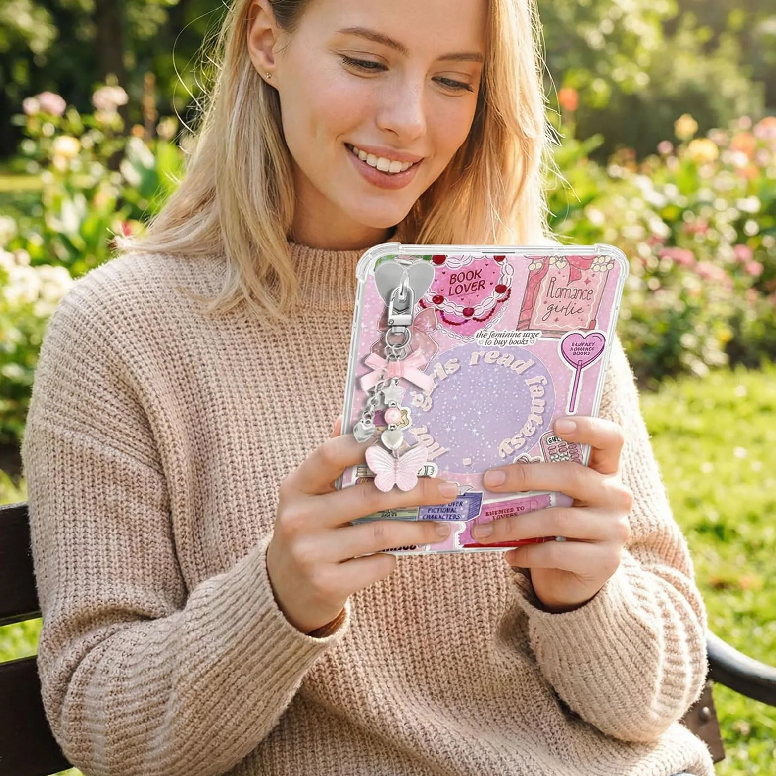 6 szt. wkładów Kindle Paperwhite, zestaw akcesoriów do czytnika e-booków z 2 paskami do telefonu komórkowego do czytnika e-booków, wzór miłośnika różowej książki, przezroczyste etui, dekoracja