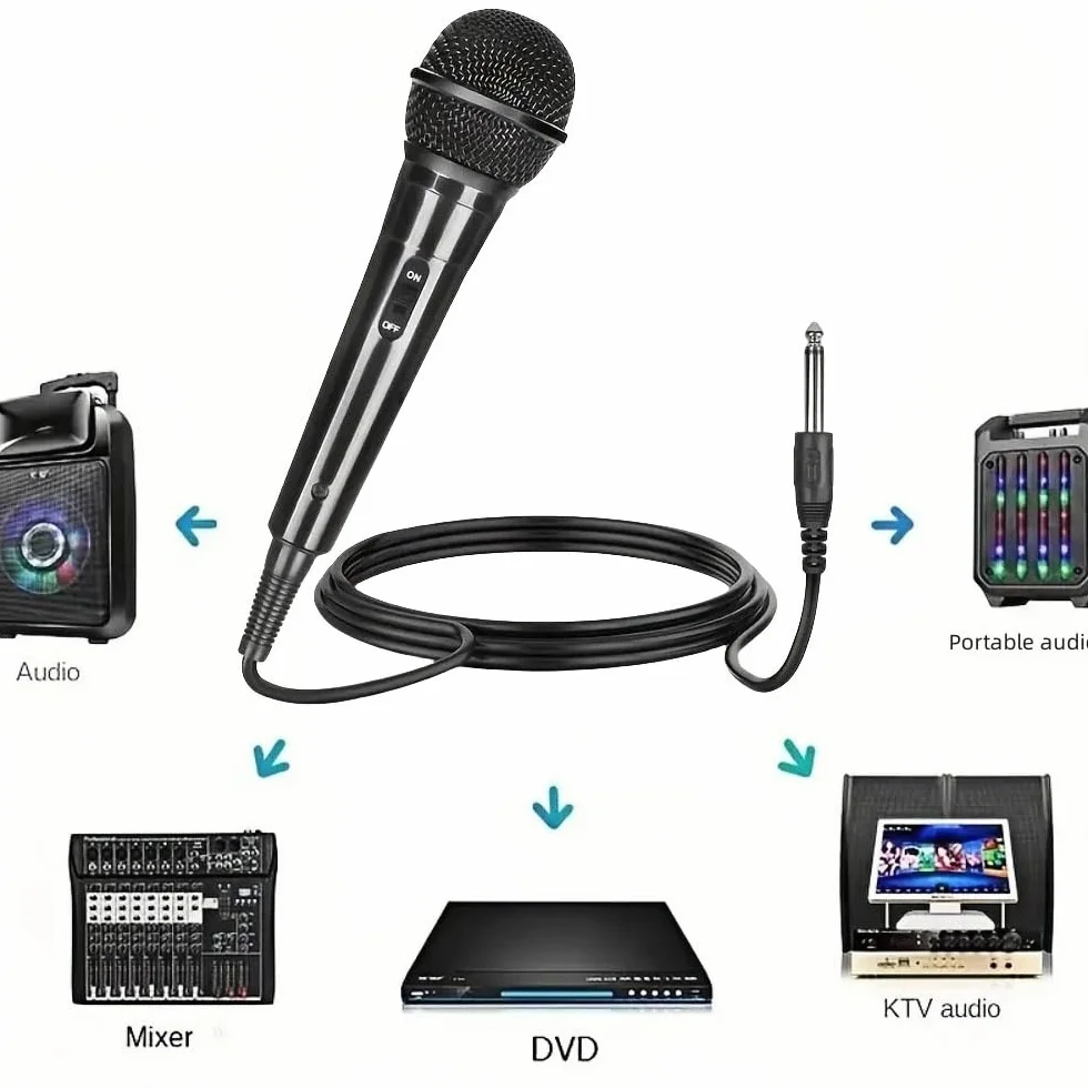 Profesjonalny mikrofon dynamiczny do karaoke przenośny ręczny wokal przewodowy kardioidalny kabel podcast 6,5 mm gniazdo audio rezonator XLR do karaoke na imprezy dla DJ-a, kościoła, ślub, spotkanie,