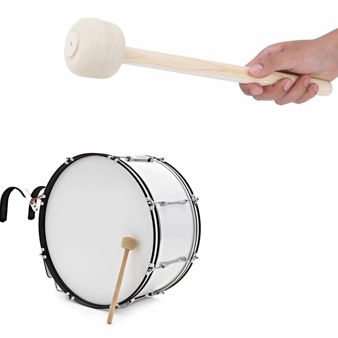Bęben bębnowy, pałeczka bębnowa, pałeczka z drewna, pałeczka filcowa, pałeczka do bębna marszowego, do instrumentów perkusyjnych, pałeczki do perkusji