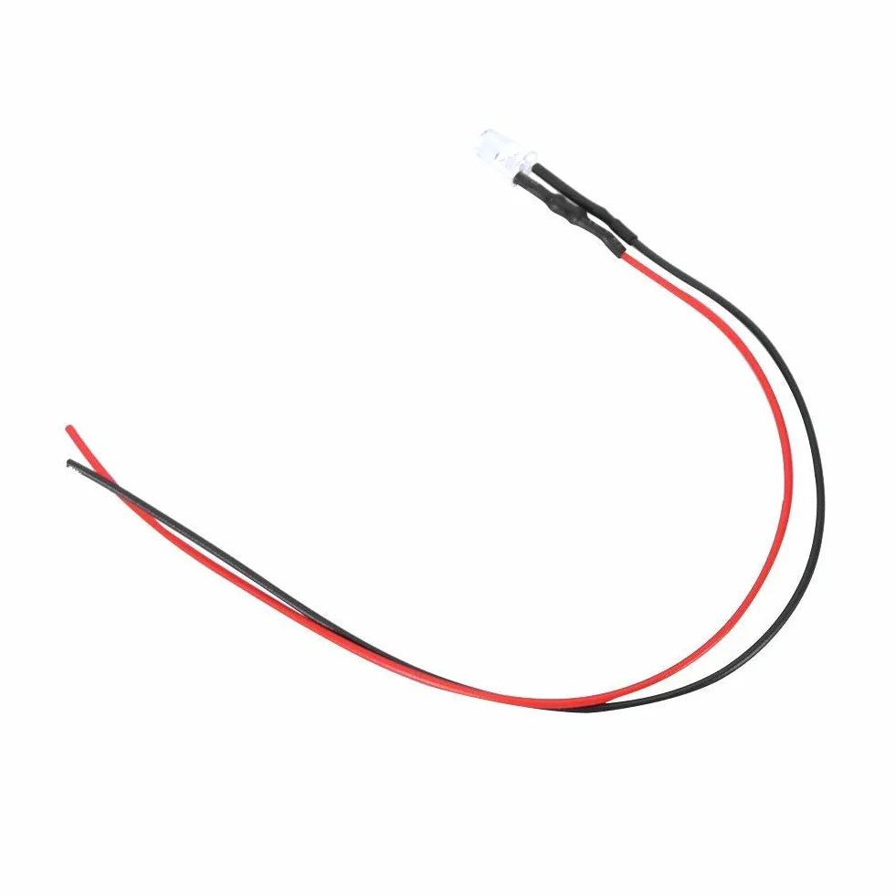 Diody LED, 10 szt. 12 V 0,06 W 5 mm kabel świetlny LED elektroluminescencyjna dioda z 20 cm wstępnie przewodowa, wielokolorowa (biała)