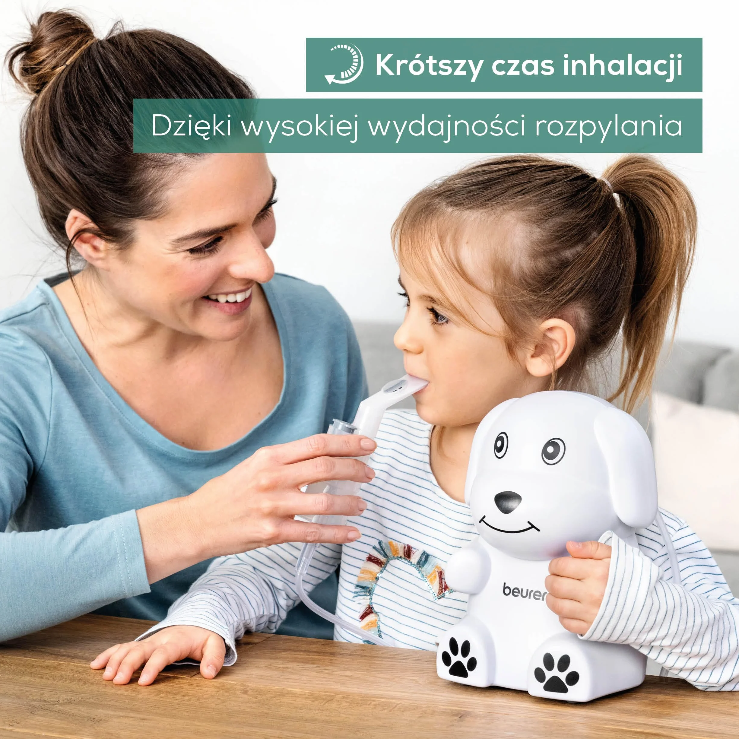 Beurer IH 24 Kids inhalator z przyjazną dla dziecka konstrukcją do nebulizacji płynnych leków, od 6 miesięcy, wysoka wydajność nebulizacji i krótki czas inhalacji, silikonowa maska dla wrażliwej skóry