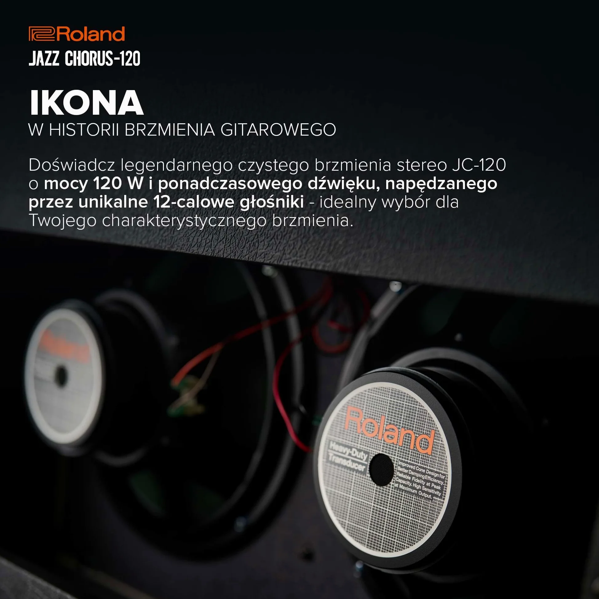 Roland JC-120 Jazz Chorus | Wzmacniacz Gitarowy | Legendarny Czysty Dźwięk JC | Charakterystyczny Efekt Dimensional Space Chorus | Potężny Wzmacniacz Stereo o Mocy 120 W | Dwa Głośniki 12”